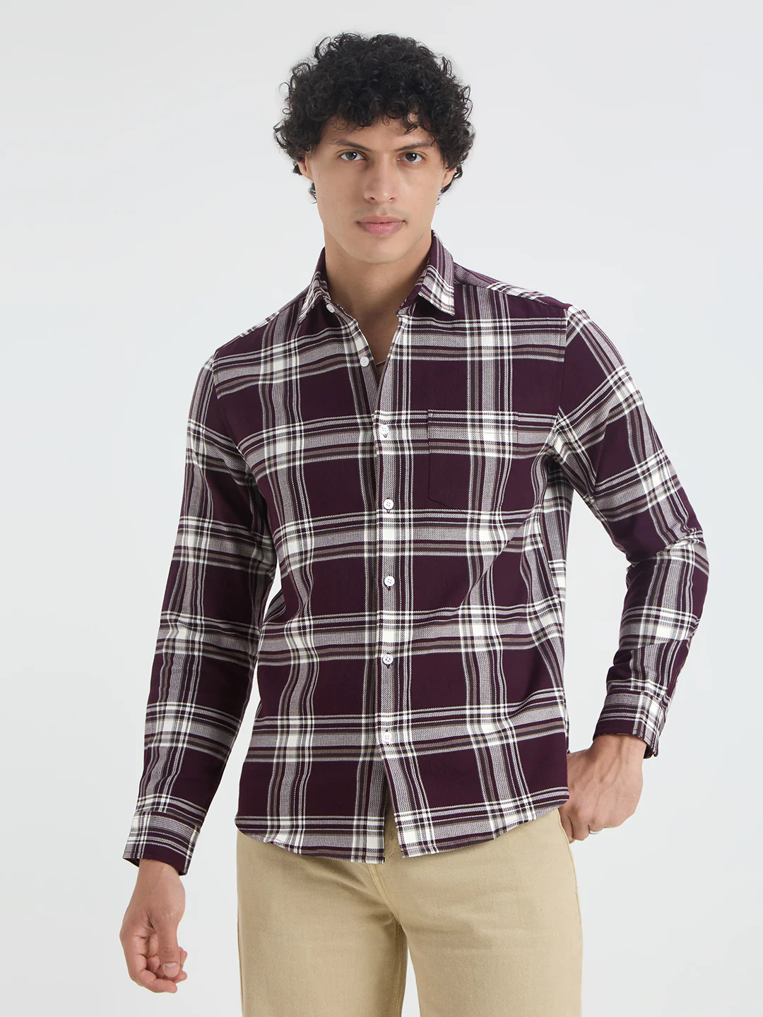 Premium Cotton Vintage Deep Wine Plaid Checks Shirt - Image 5