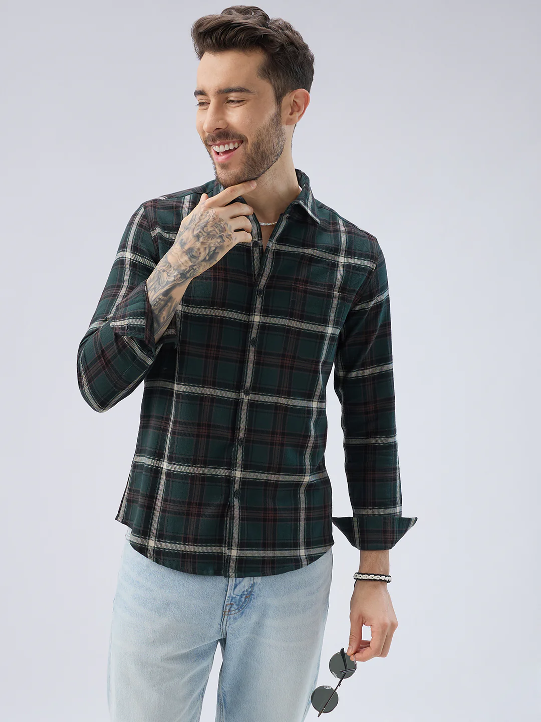 Premium Cotton Vintage Emerald Green Plaid Checks Shirt - Image 2