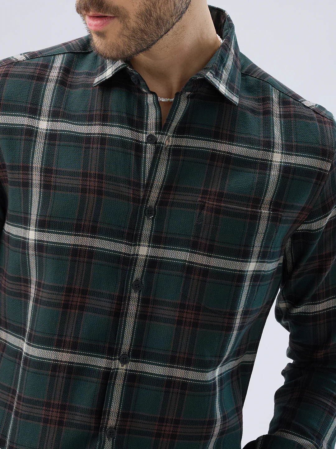 Premium Cotton Vintage Emerald Green Plaid Checks Shirt - Image 3