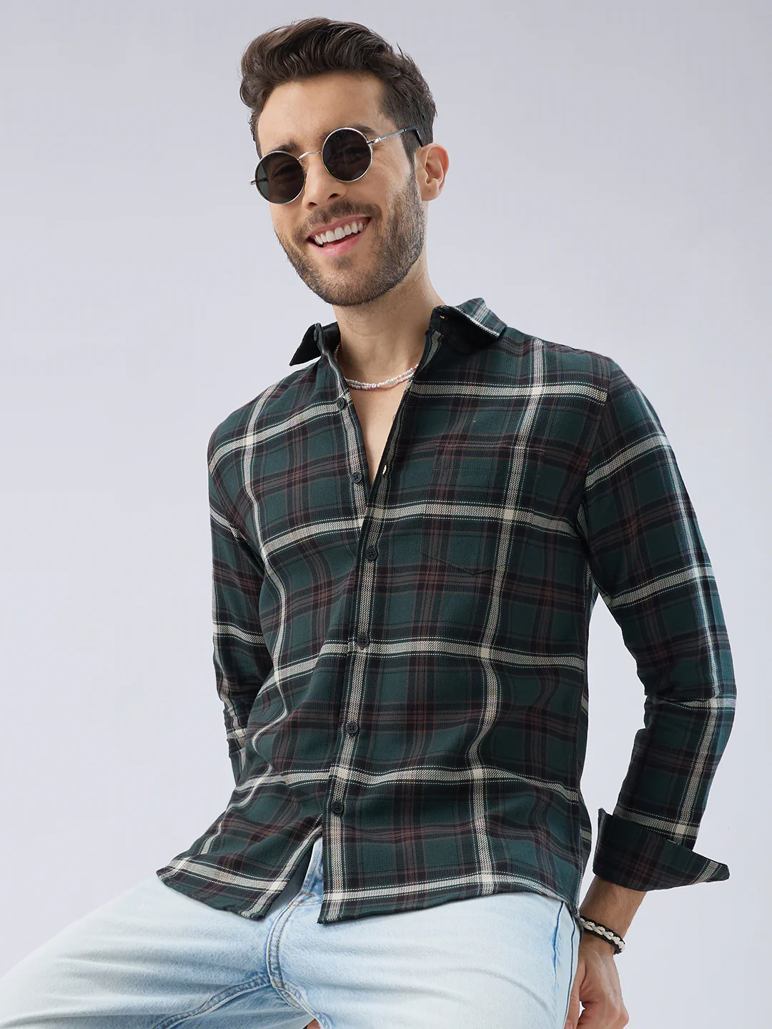Premium Cotton Vintage Emerald Green Plaid Checks Shirt - Image 4