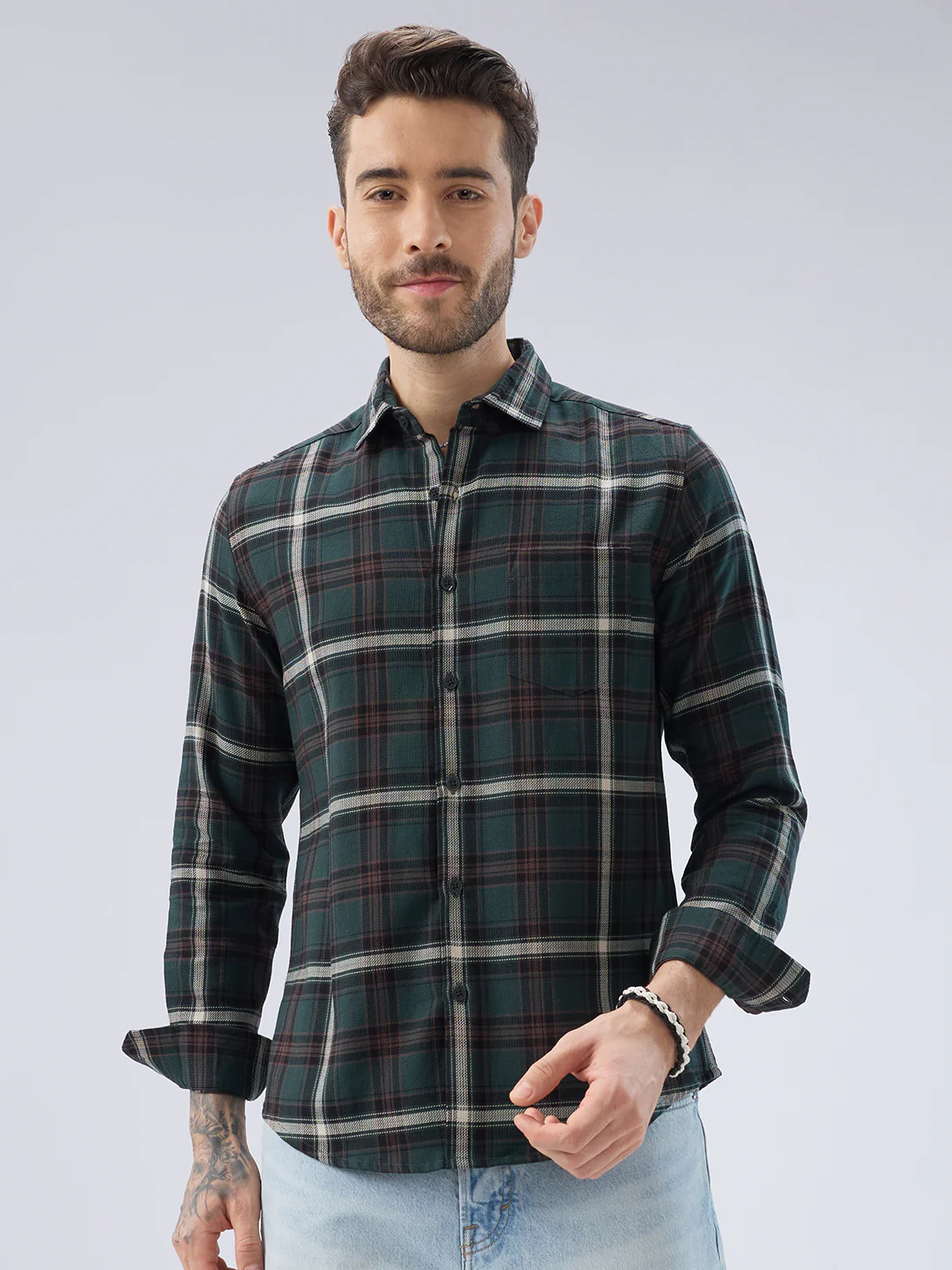Premium Cotton Vintage Emerald Green Plaid Checks Shirt - Image 5
