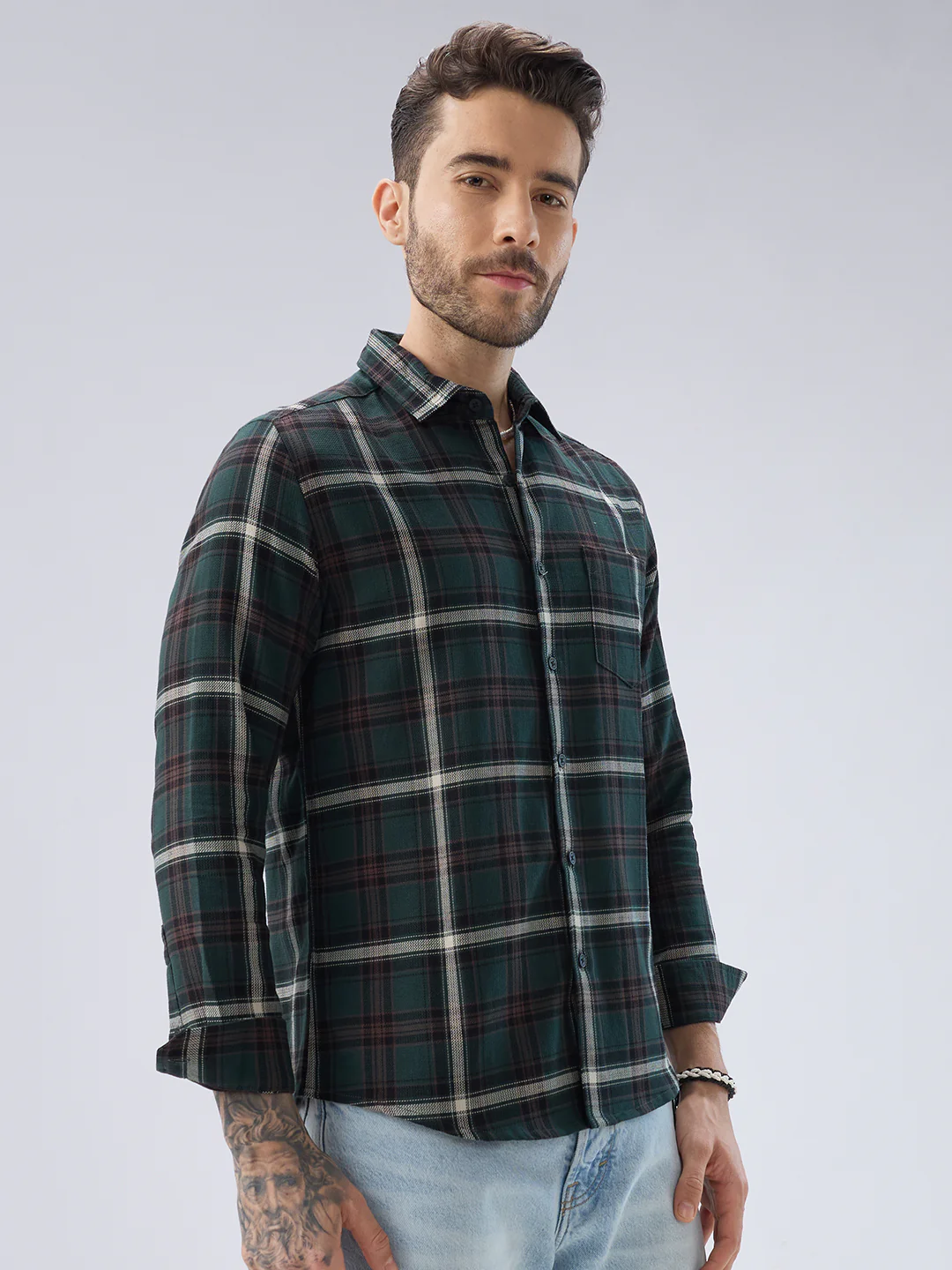 Premium Cotton Vintage Emerald Green Plaid Checks Shirt - Image 6
