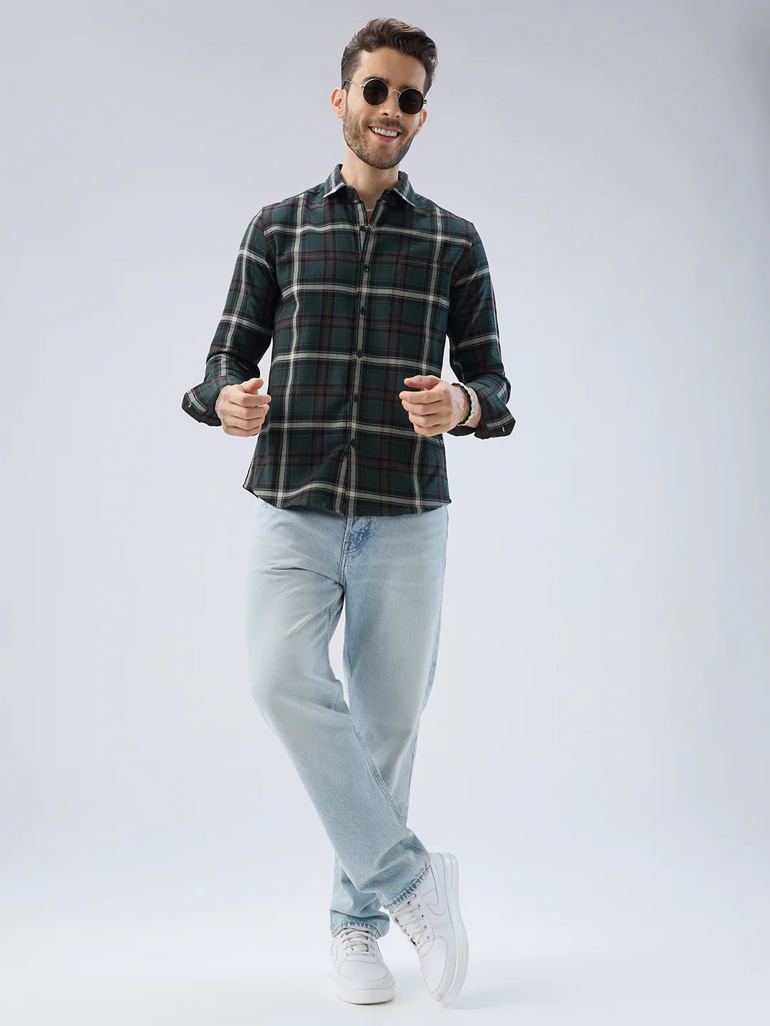 Premium Cotton Vintage Emerald Green Plaid Checks Shirt - Image 8