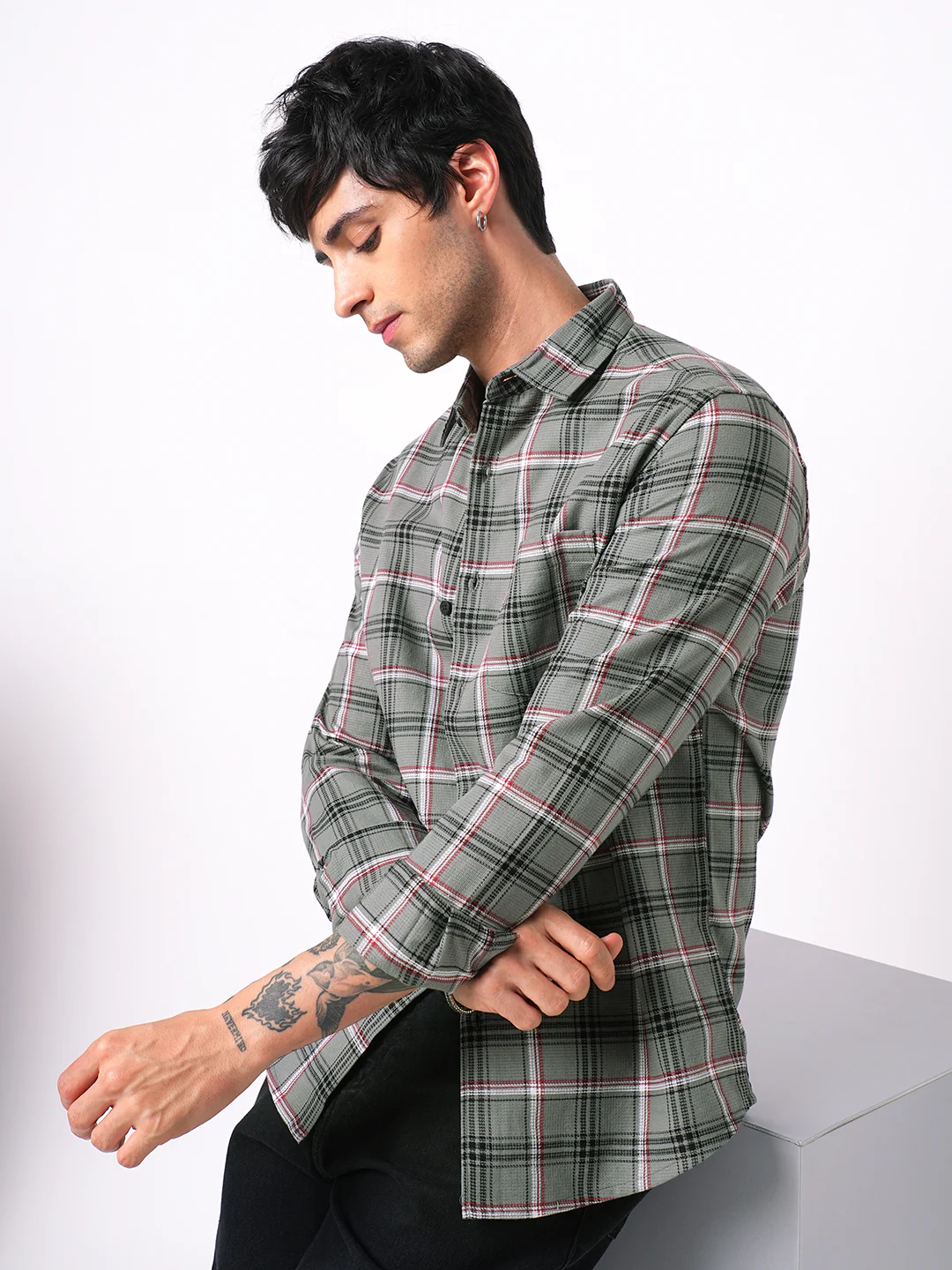 Premium Cotton Warm Grey Tartan Checks Shirt - Image 2