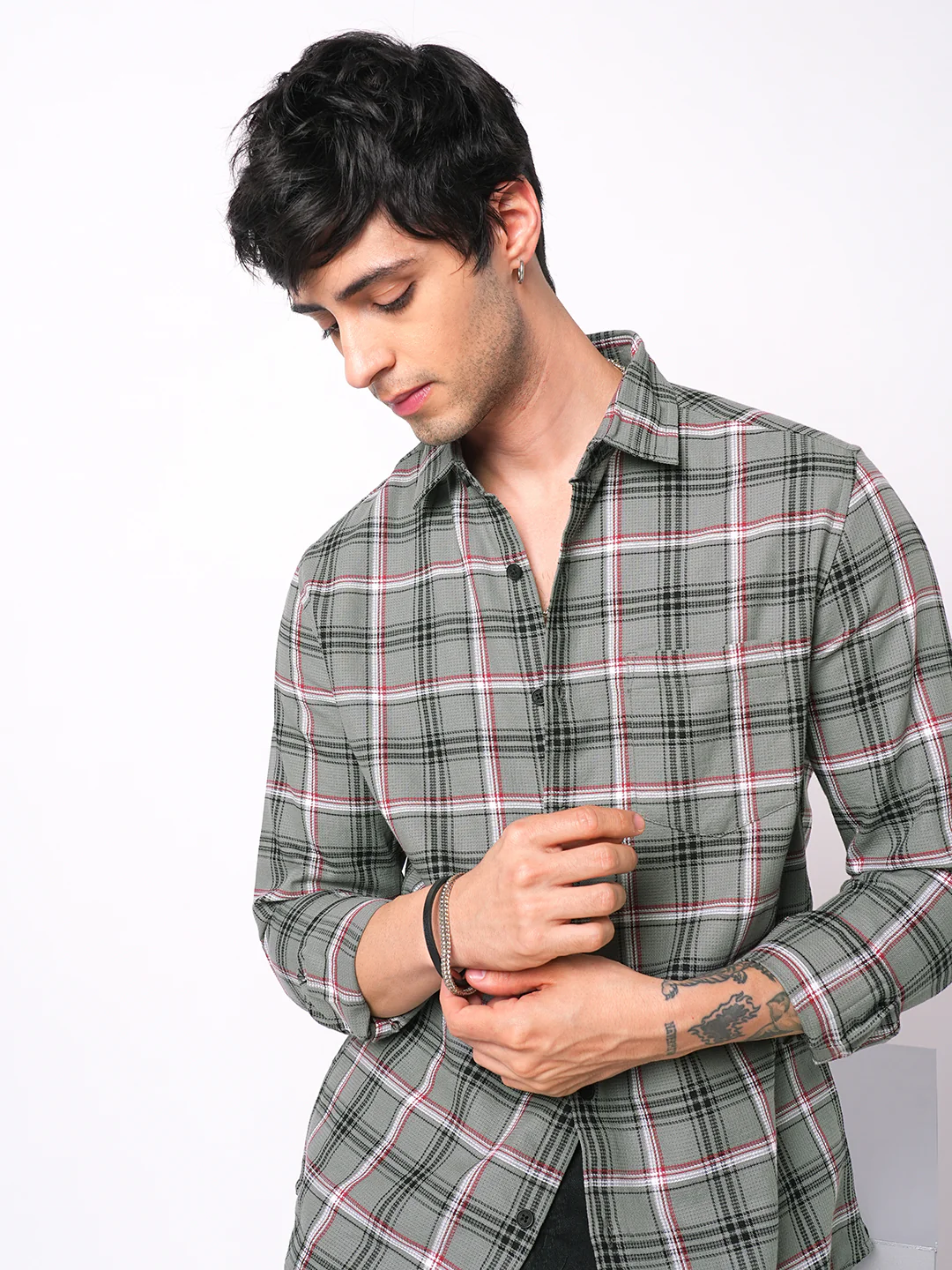Premium Cotton Warm Grey Tartan Checks Shirt - Image 4