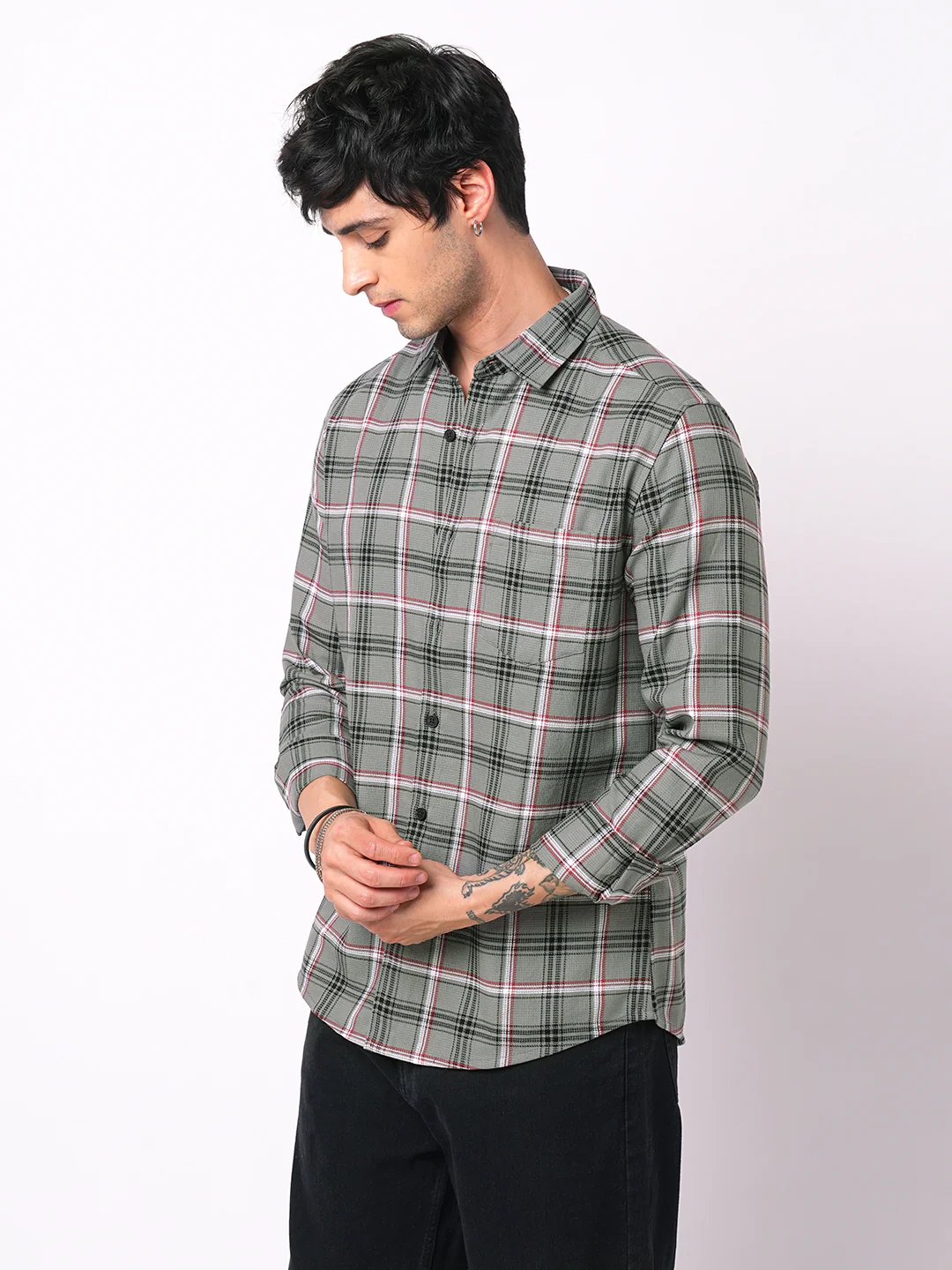 Premium Cotton Warm Grey Tartan Checks Shirt - Image 6