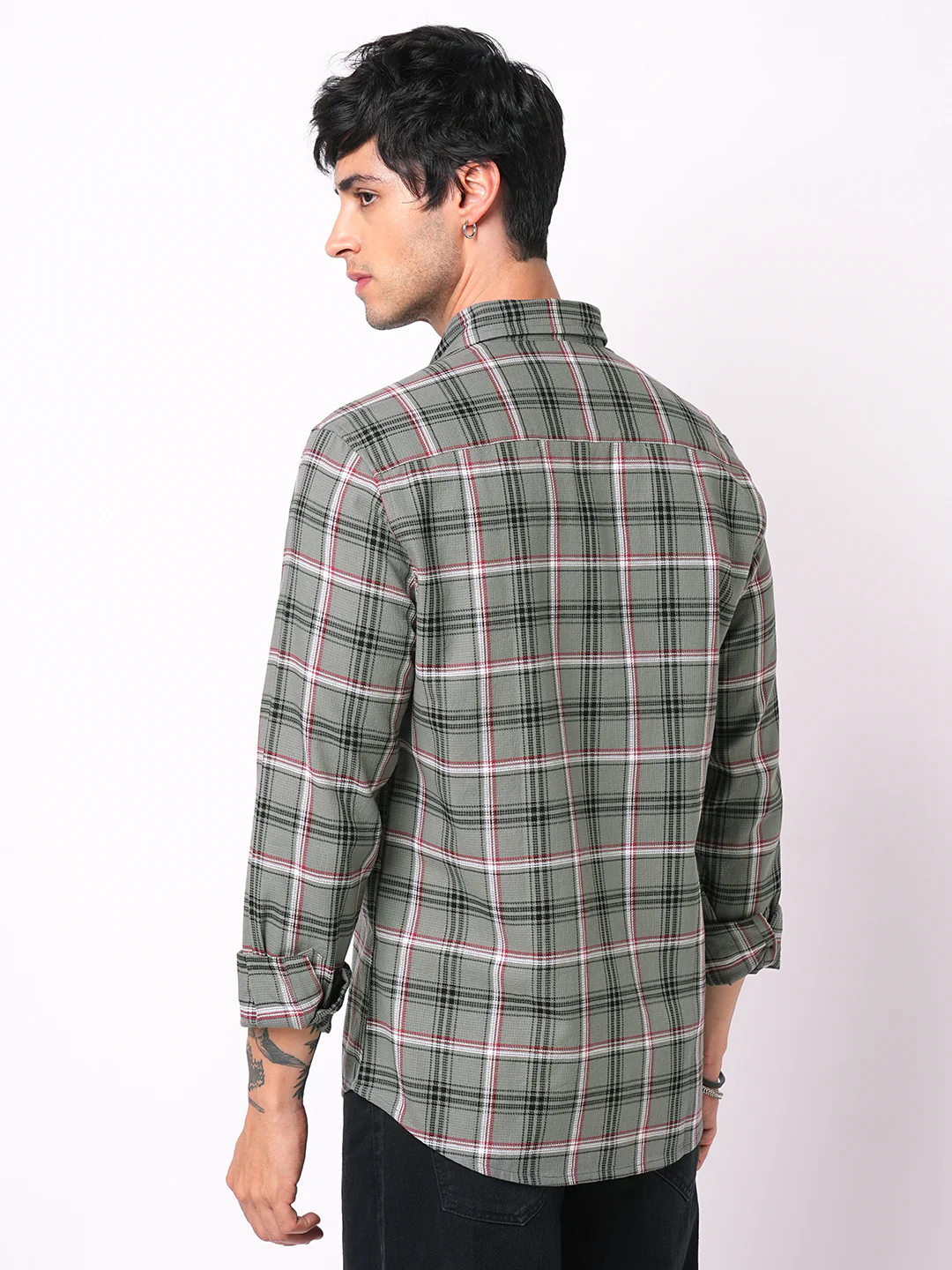 Premium Cotton Warm Grey Tartan Checks Shirt - Image 7