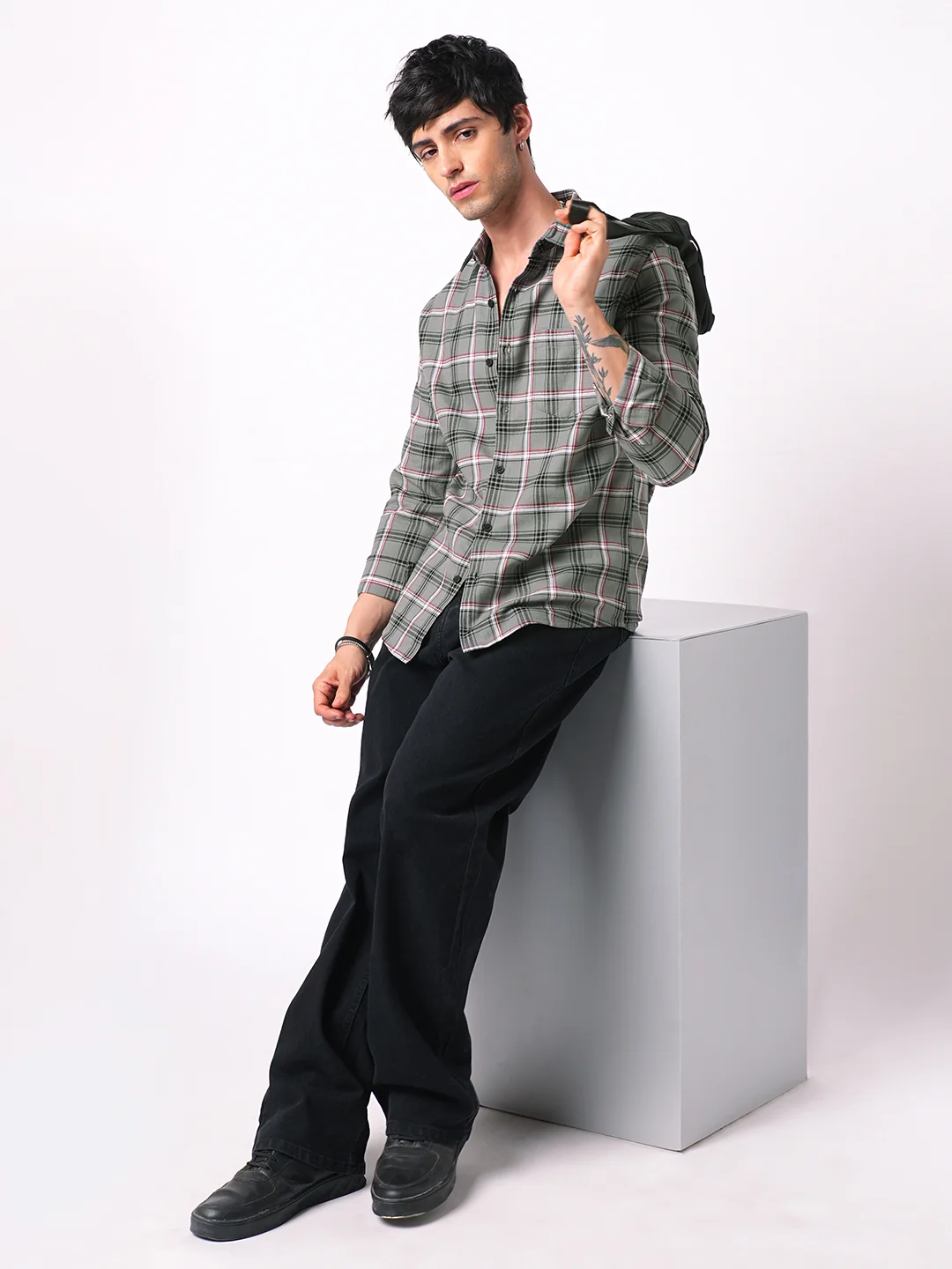 Premium Cotton Warm Grey Tartan Checks Shirt - Image 8