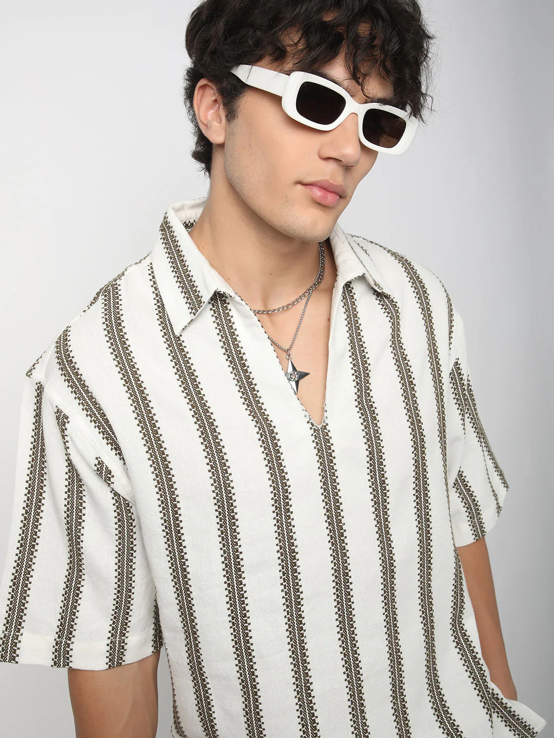 Premium Cotton White & Olive Embroidered Oversized Polo Shirt - Image 2