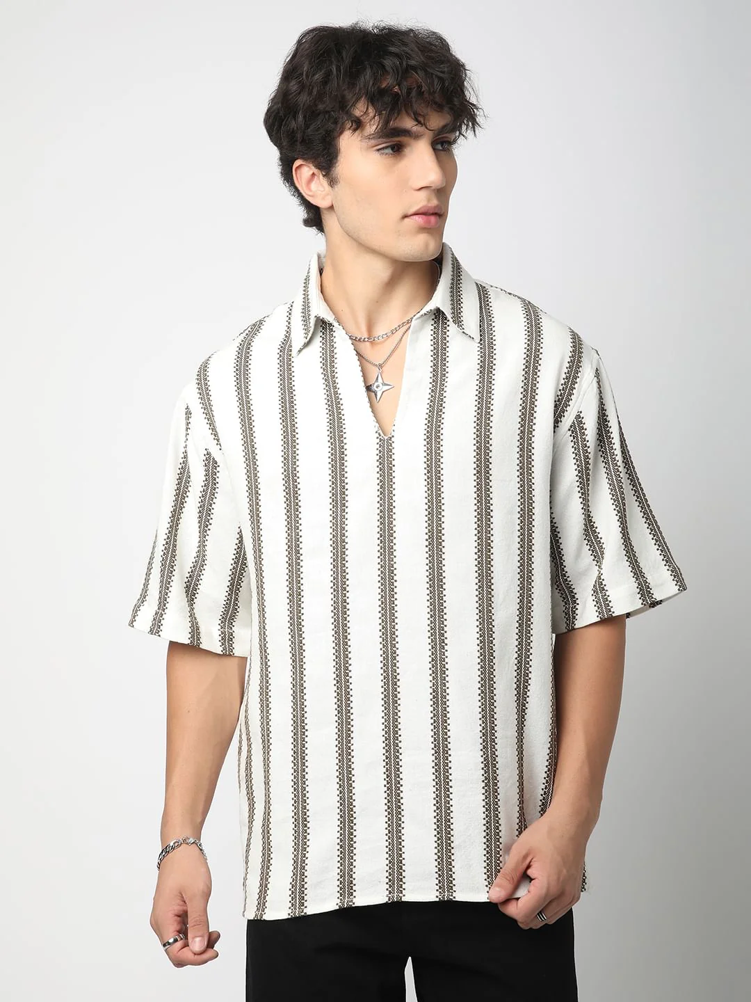 Premium Cotton White & Olive Embroidered Oversized Polo Shirt - Image 4