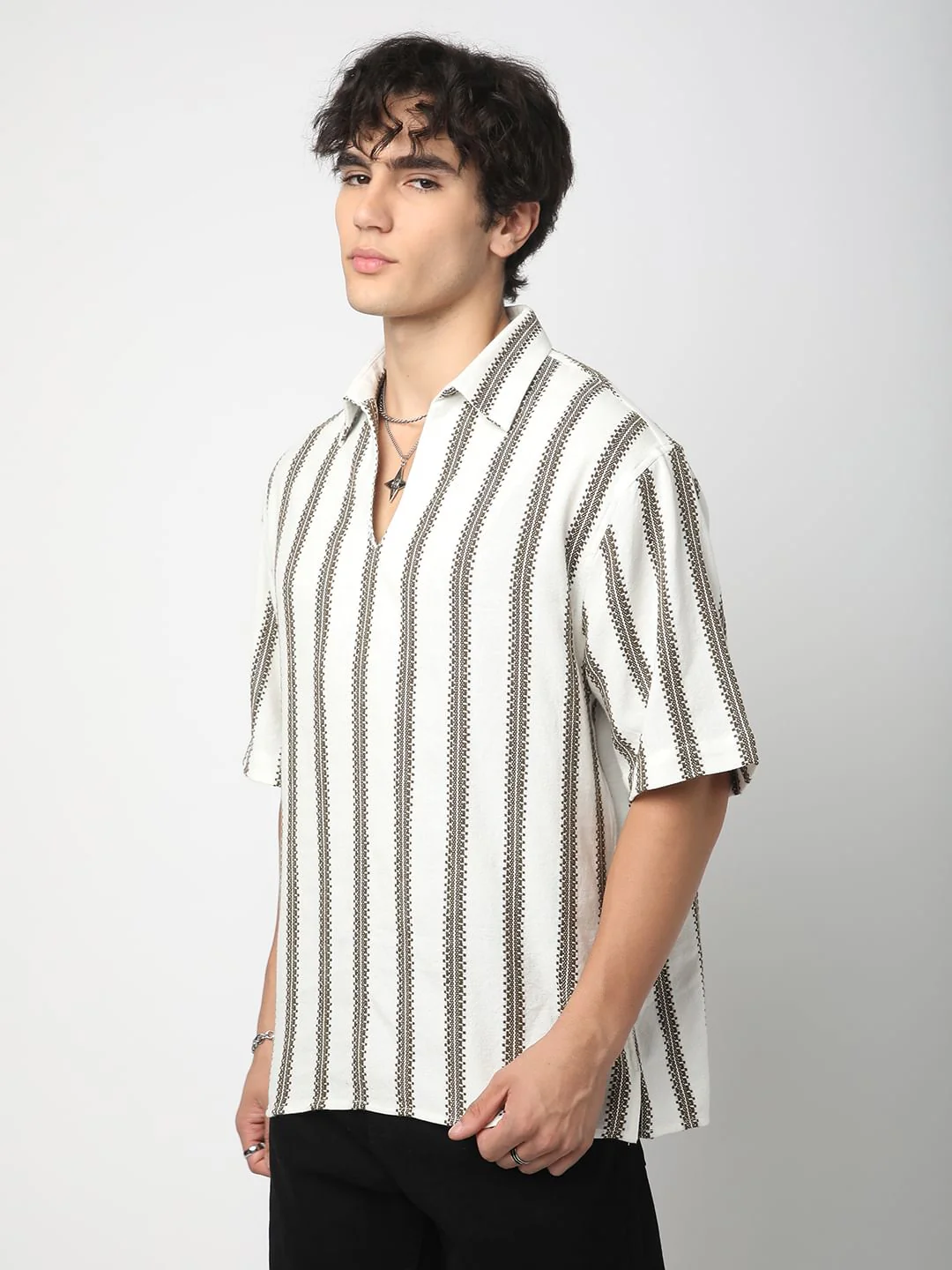 Premium Cotton White & Olive Embroidered Oversized Polo Shirt - Image 5