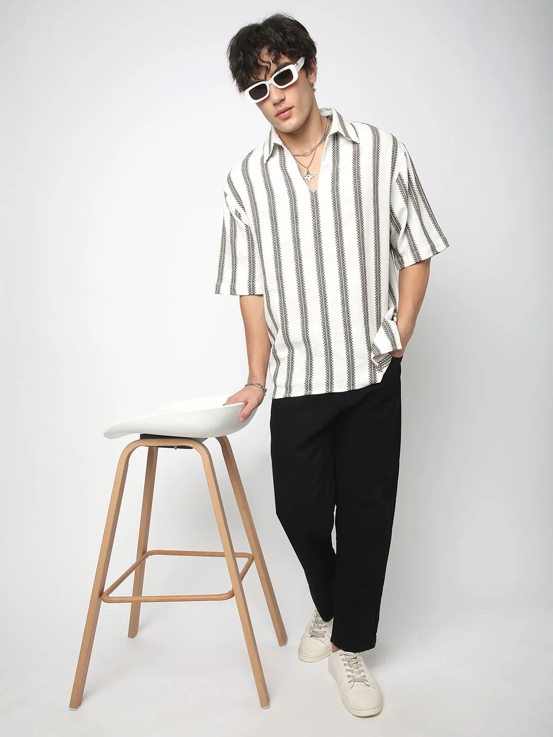 Premium Cotton White & Olive Embroidered Oversized Polo Shirt - Image 7