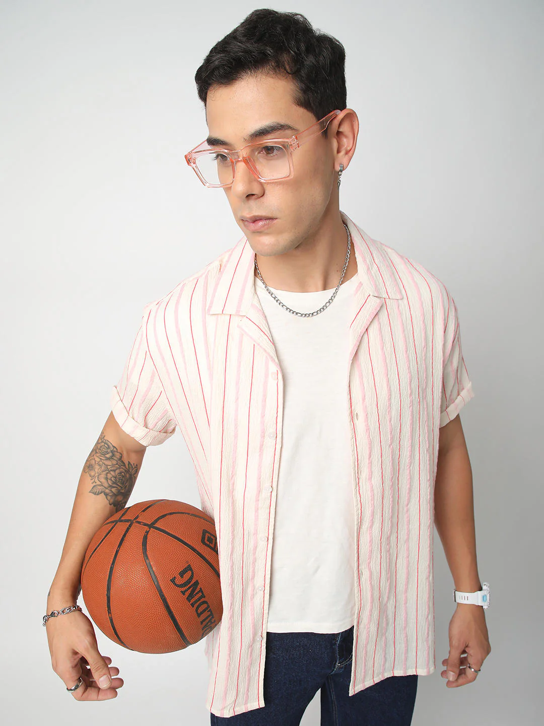 Premium Cotton White & Pink Dobby Striped Oversized Shirt - Image 2