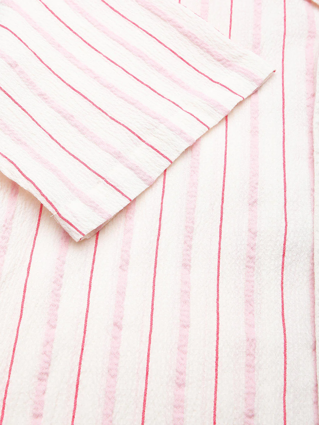 Premium Cotton White & Pink Dobby Striped Oversized Shirt - Image 3