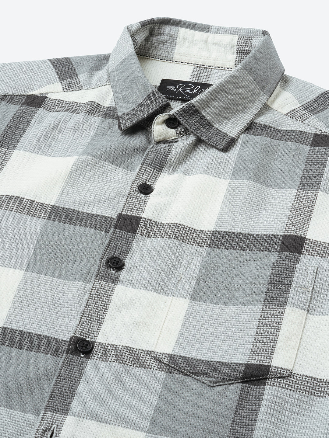 Premium Cotton White & Gradient Grey Minimalist Checks Shirt - Image 3