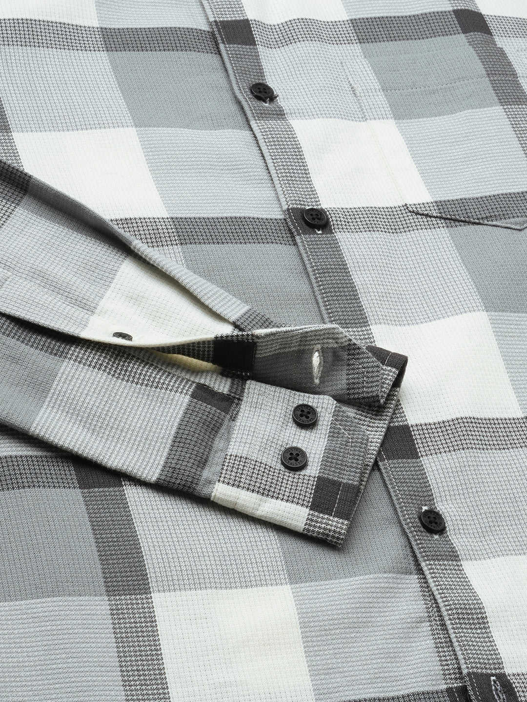 Premium Cotton White & Gradient Grey Minimalist Checks Shirt - Image 8