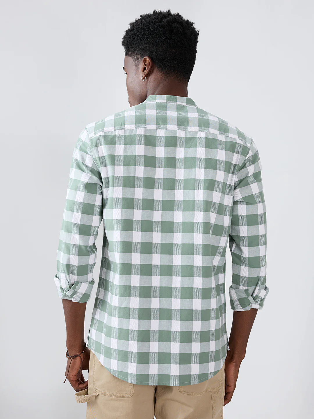 Premium Dusty Seafoam Green Textured Checks Kurta - Image 7
