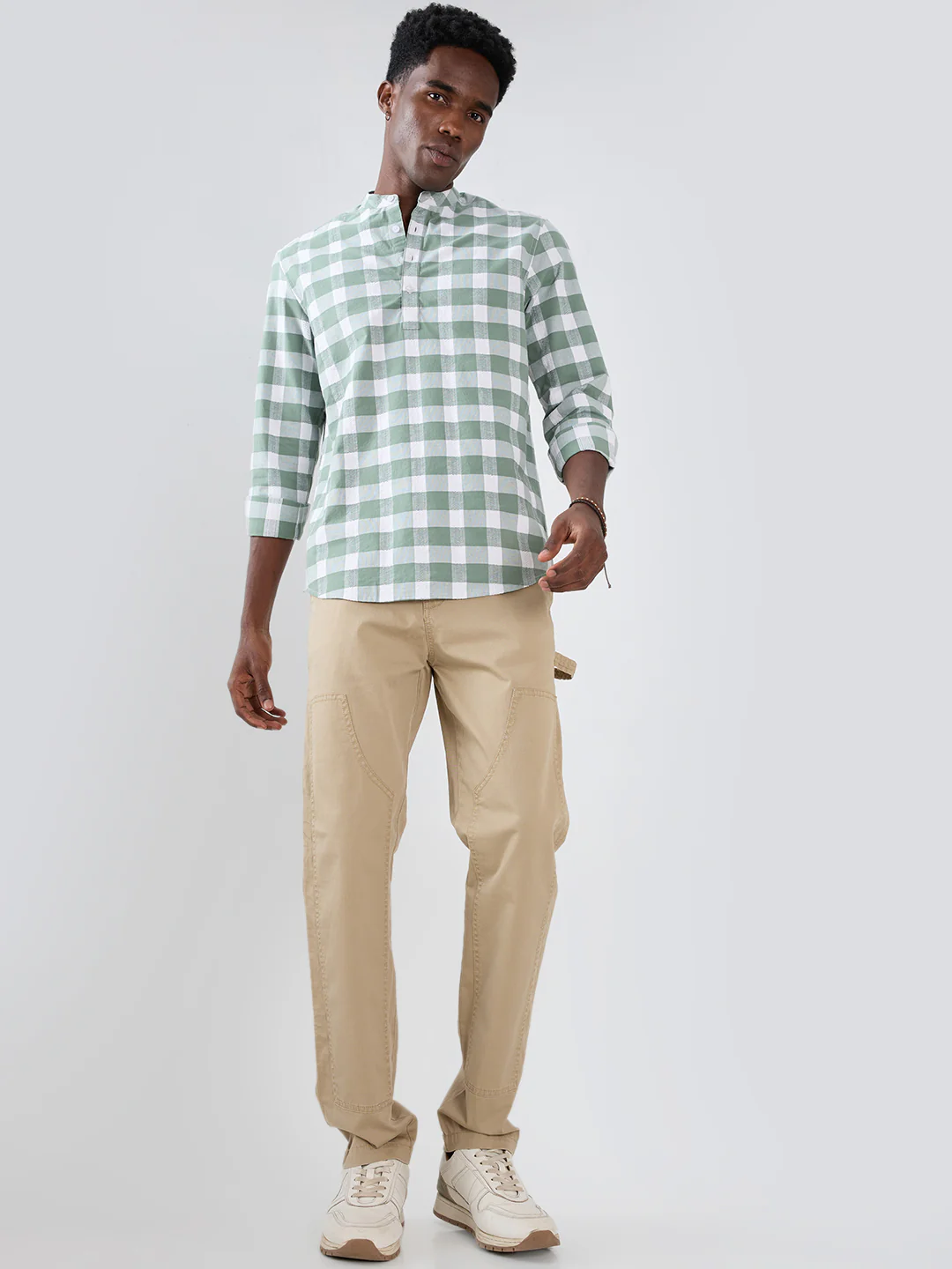 Premium Dusty Seafoam Green Textured Checks Kurta - Image 8