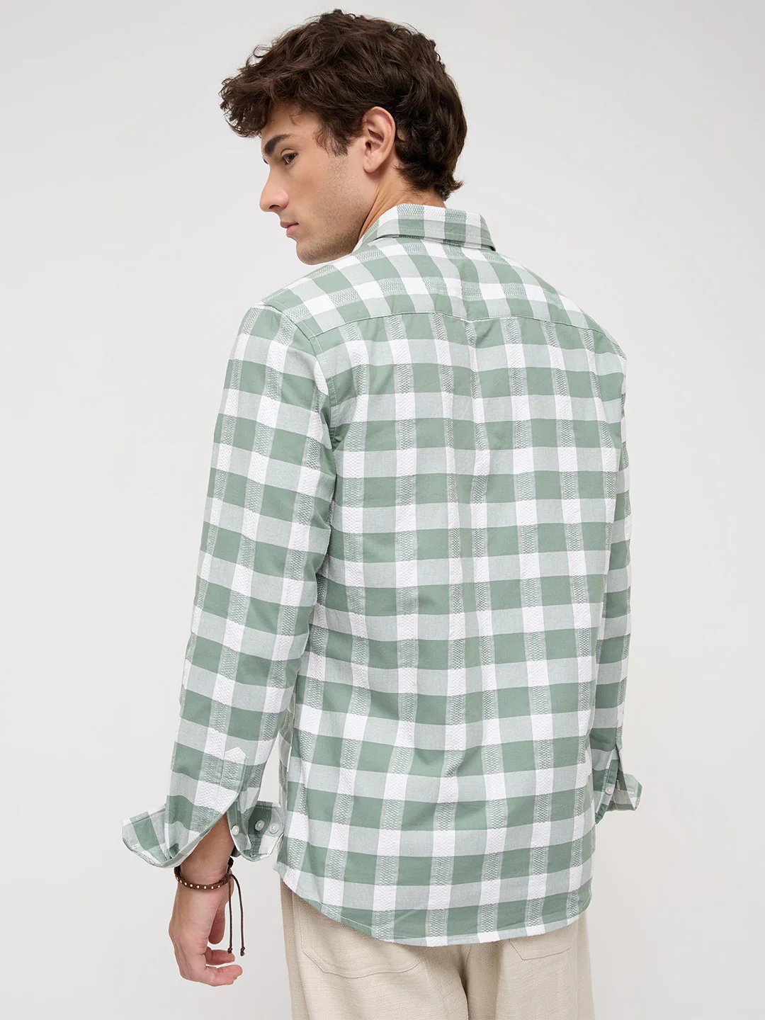 Premium Dusty Seafoam Green Jacquard Checks Shirt - Image 7
