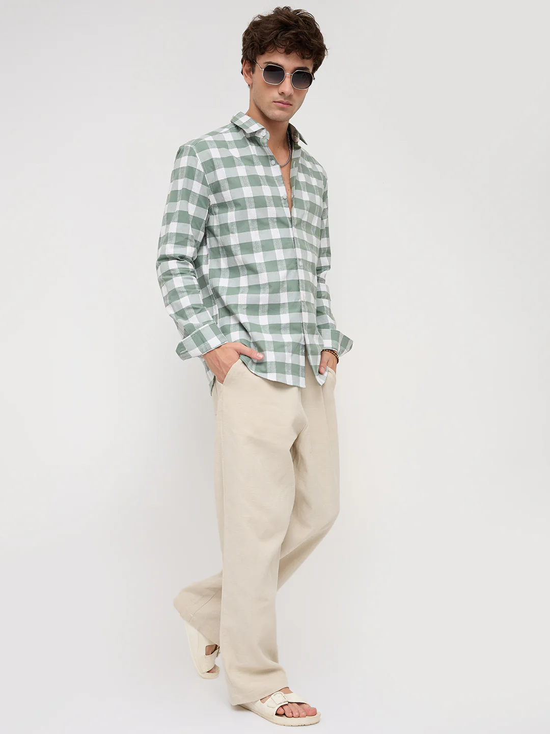 Premium Dusty Seafoam Green Jacquard Checks Shirt - Image 8