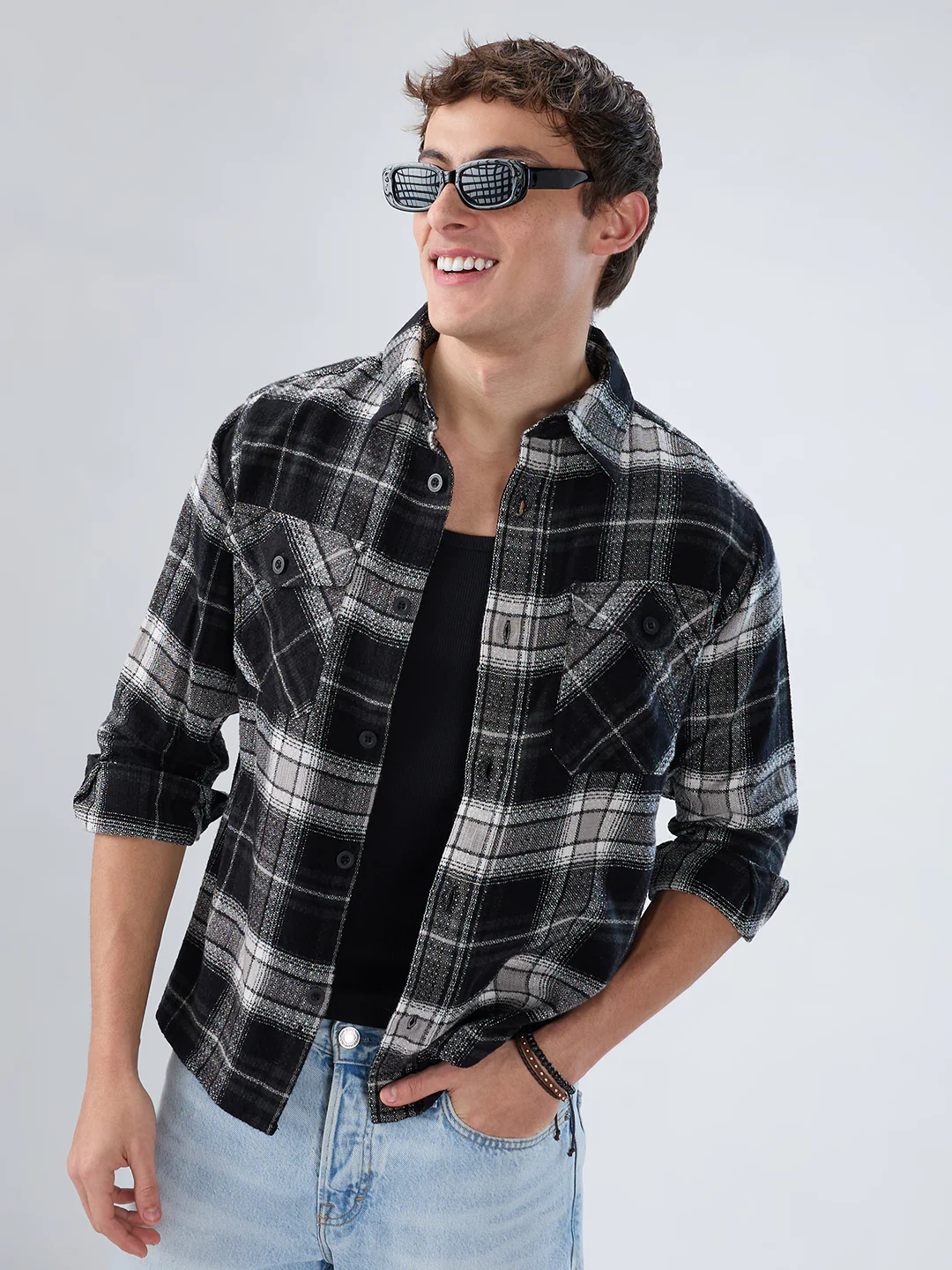 Premium Emerald Black Checks Twin Pocket Flannel Shirt - Image 2