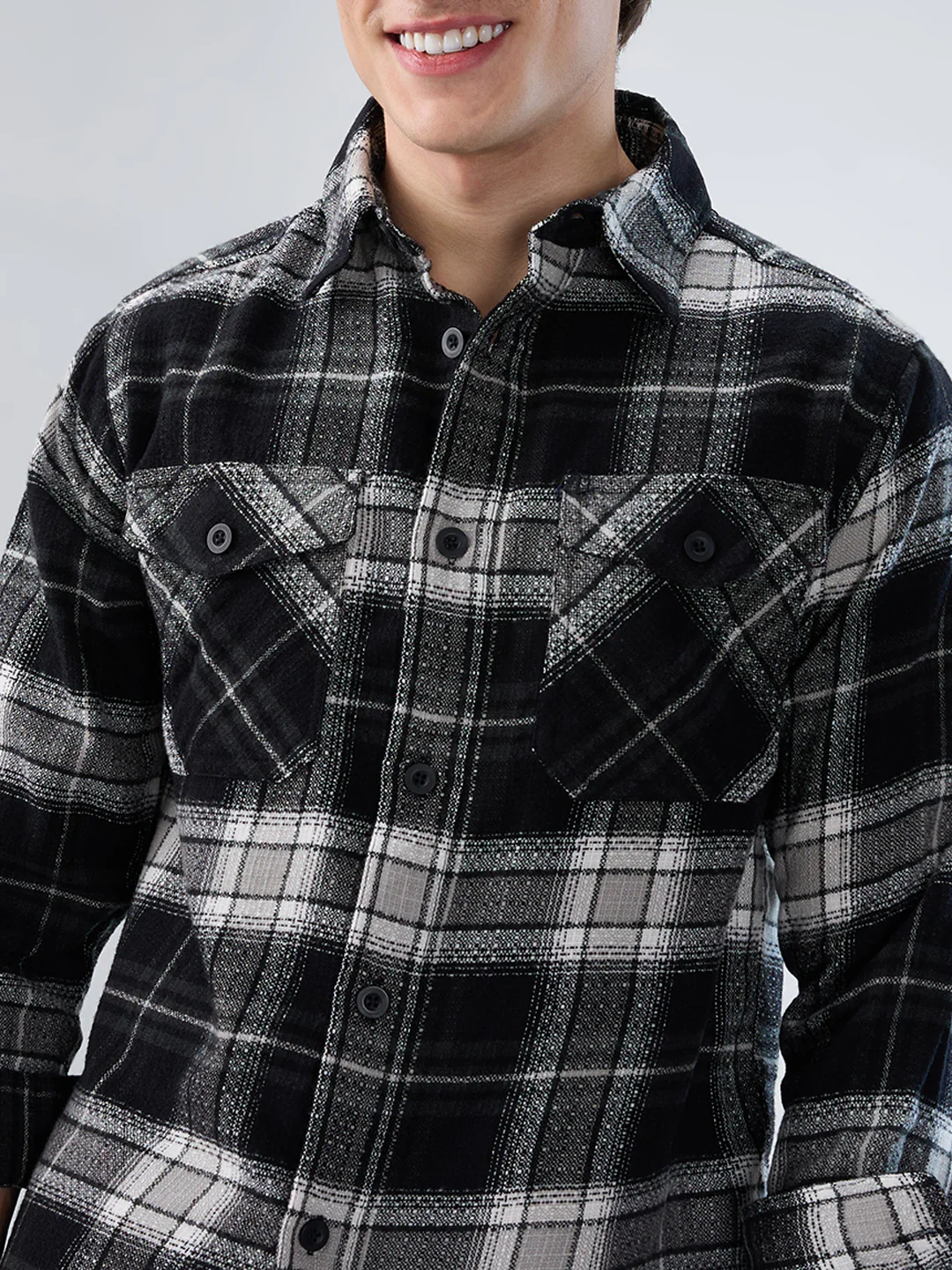 Premium Emerald Black Checks Twin Pocket Flannel Shirt - Image 3