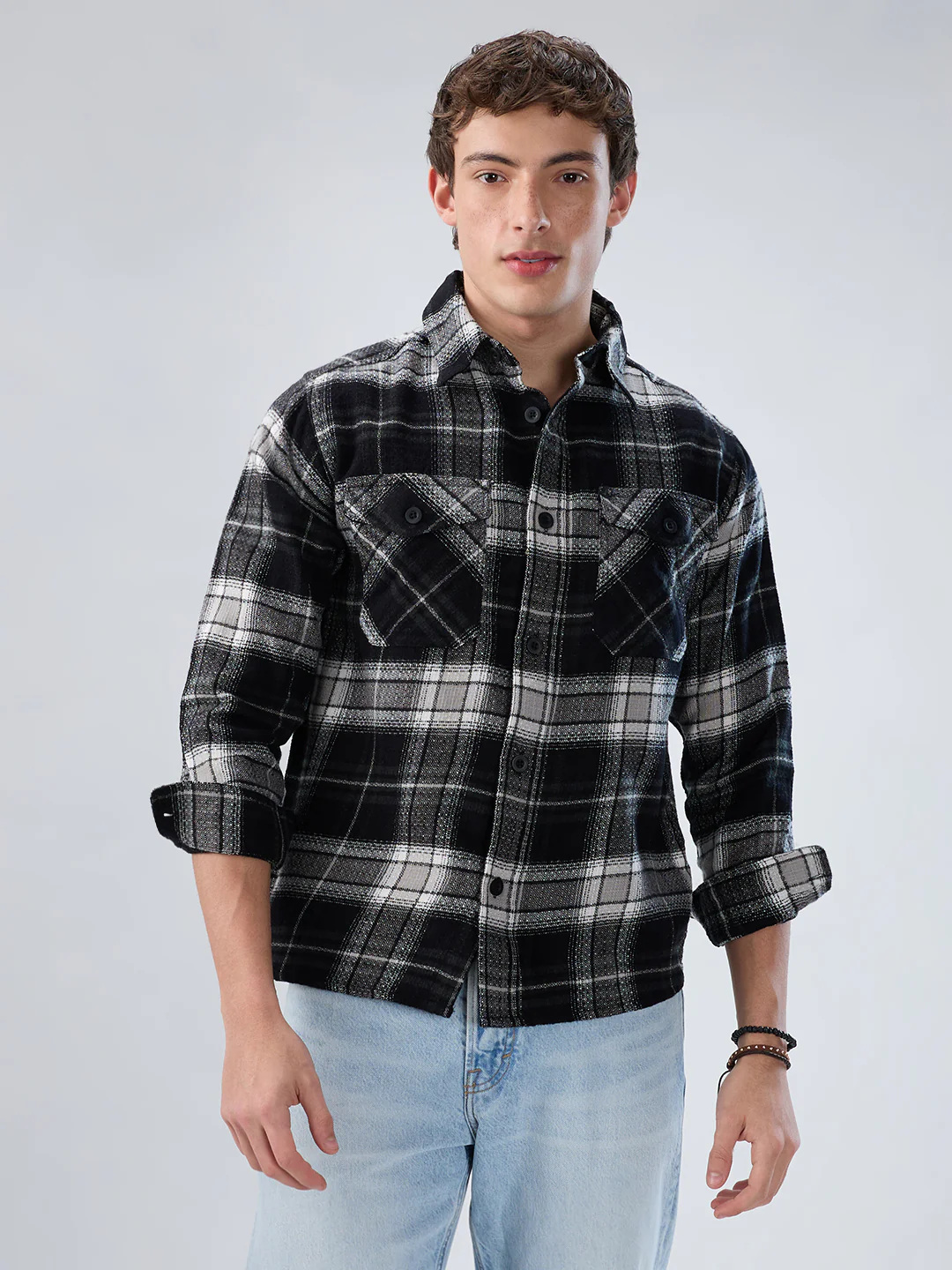 Premium Emerald Black Checks Twin Pocket Flannel Shirt - Image 5