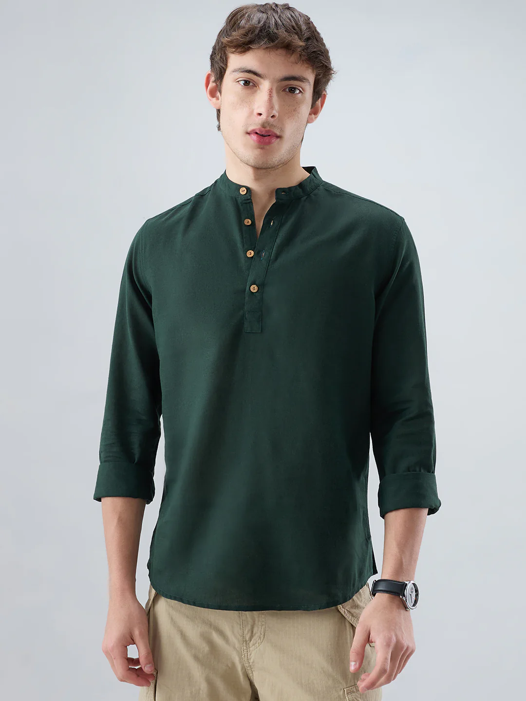 Premium Forest Green Linen Blend Kurta - Image 4