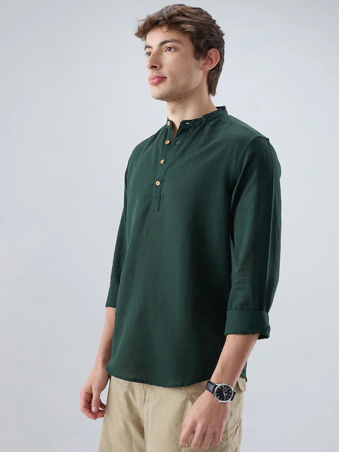 Premium Forest Green Linen Blend Kurta - Image 5