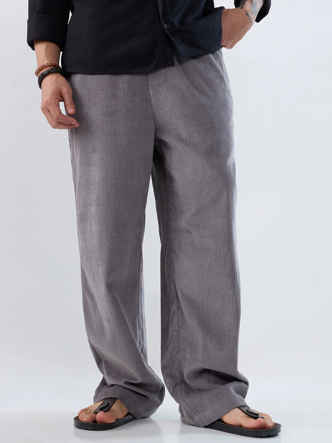 Premium Grey Corduroy Straight-Fit Trousers - Image 4