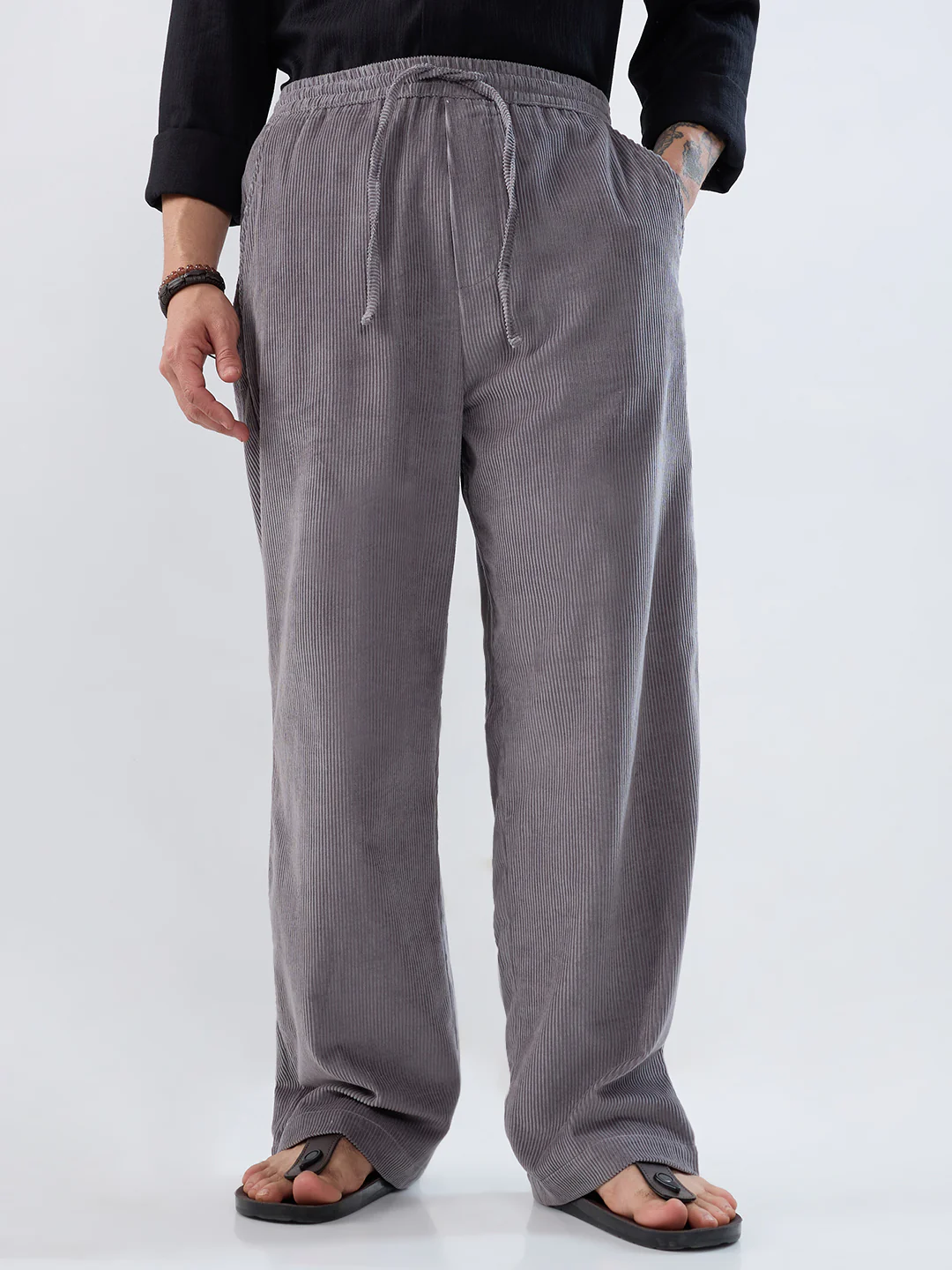 Premium Grey Corduroy Straight-Fit Trousers - Image 5