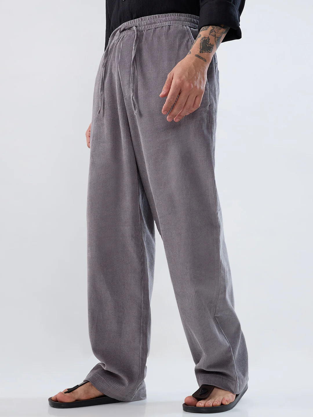Premium Grey Corduroy Straight-Fit Trousers - Image 6
