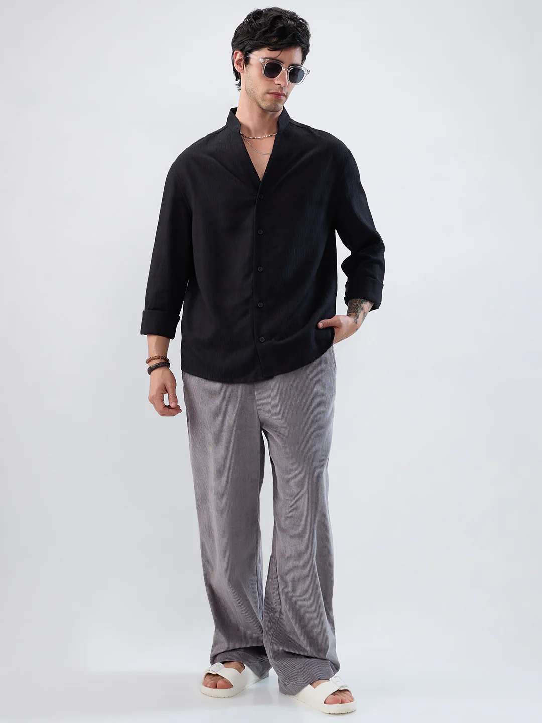 Premium Grey Corduroy Straight-Fit Trousers - Image 8