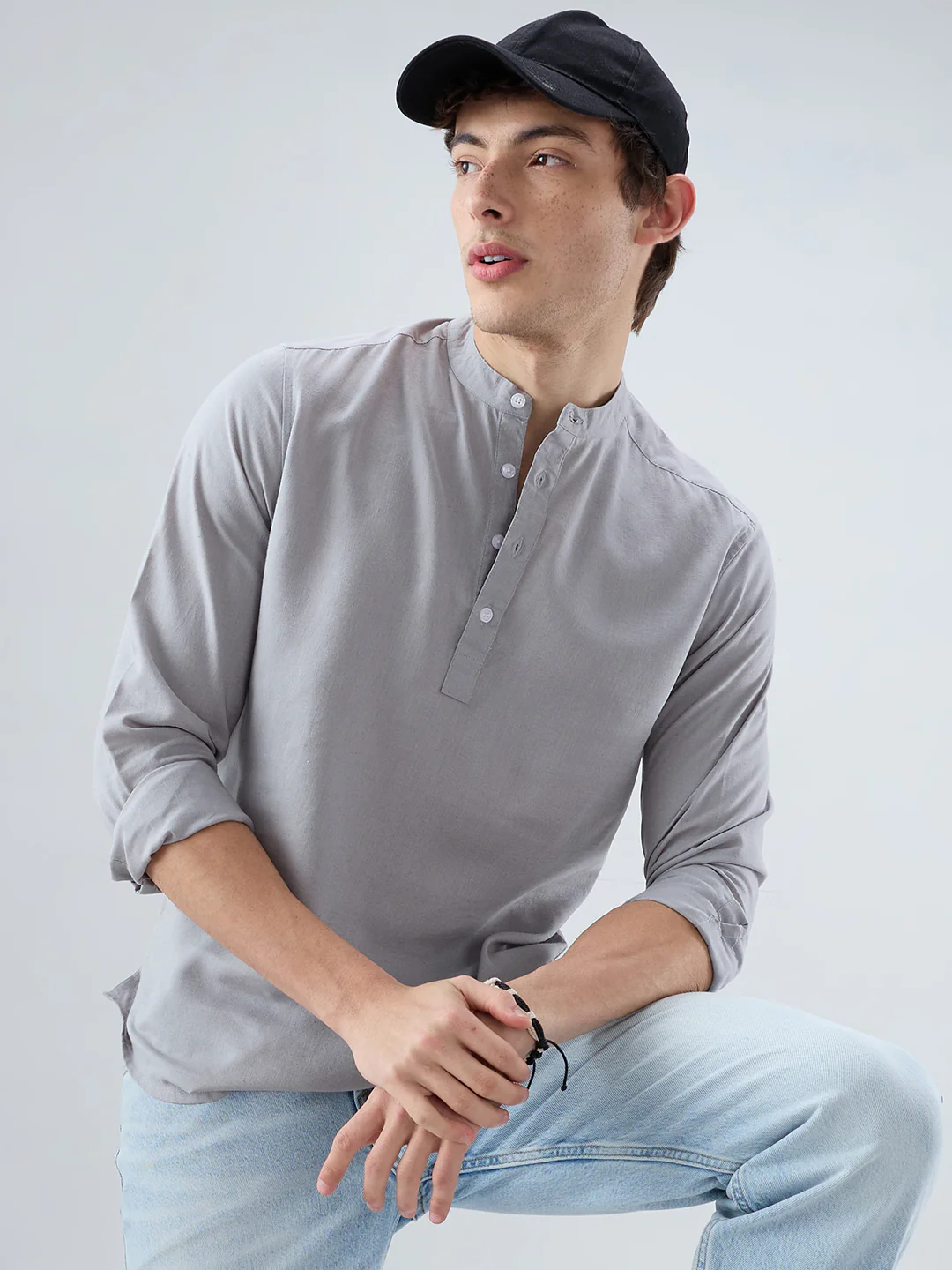 Premium Grey Linen Blend Kurta - Image 2