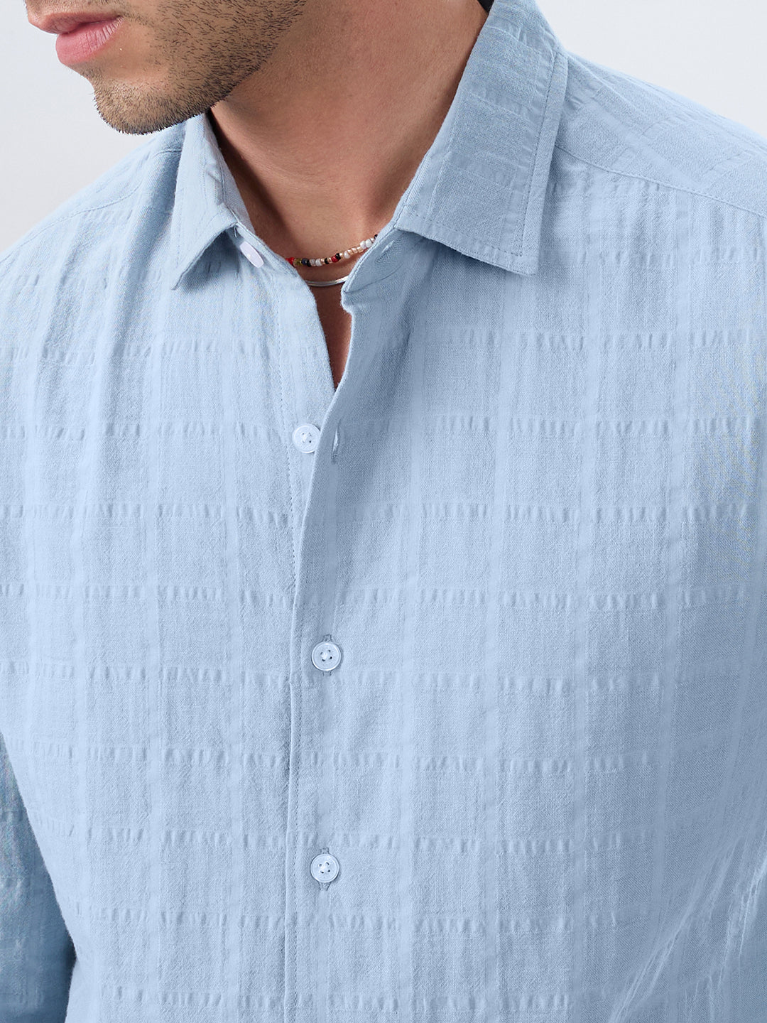 Premium Ice Mist Grid Seersucker Double Cloth Shirt - Image 3
