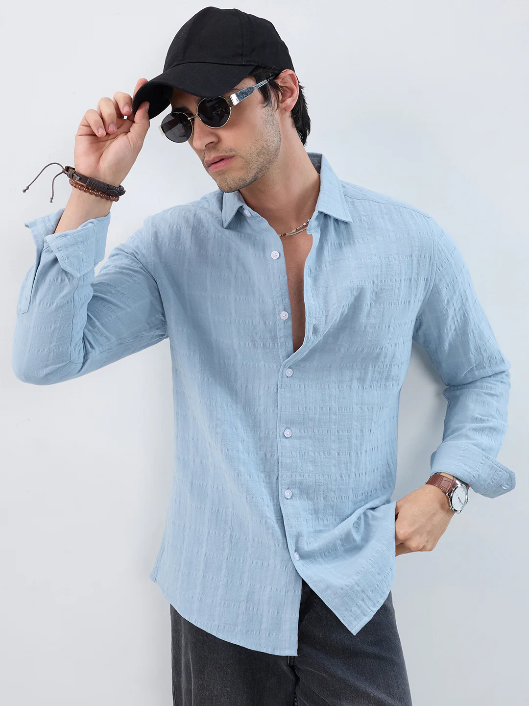 Premium Ice Mist Grid Seersucker Double Cloth Shirt - Image 4