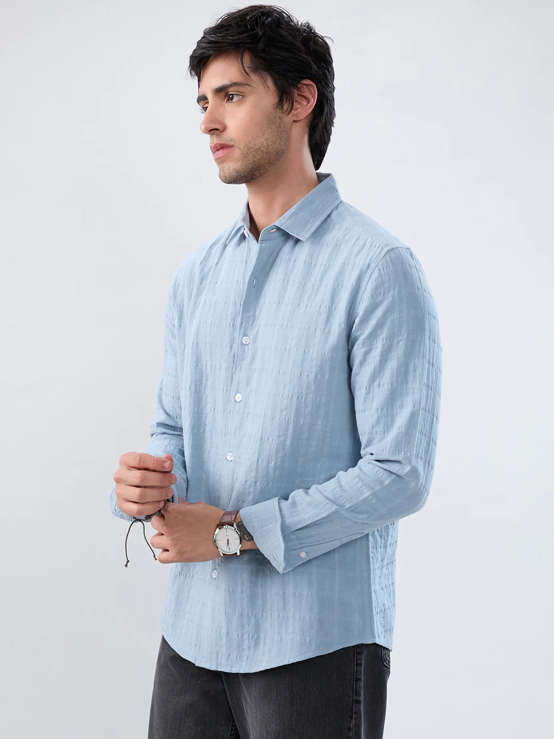 Premium Ice Mist Grid Seersucker Double Cloth Shirt - Image 7