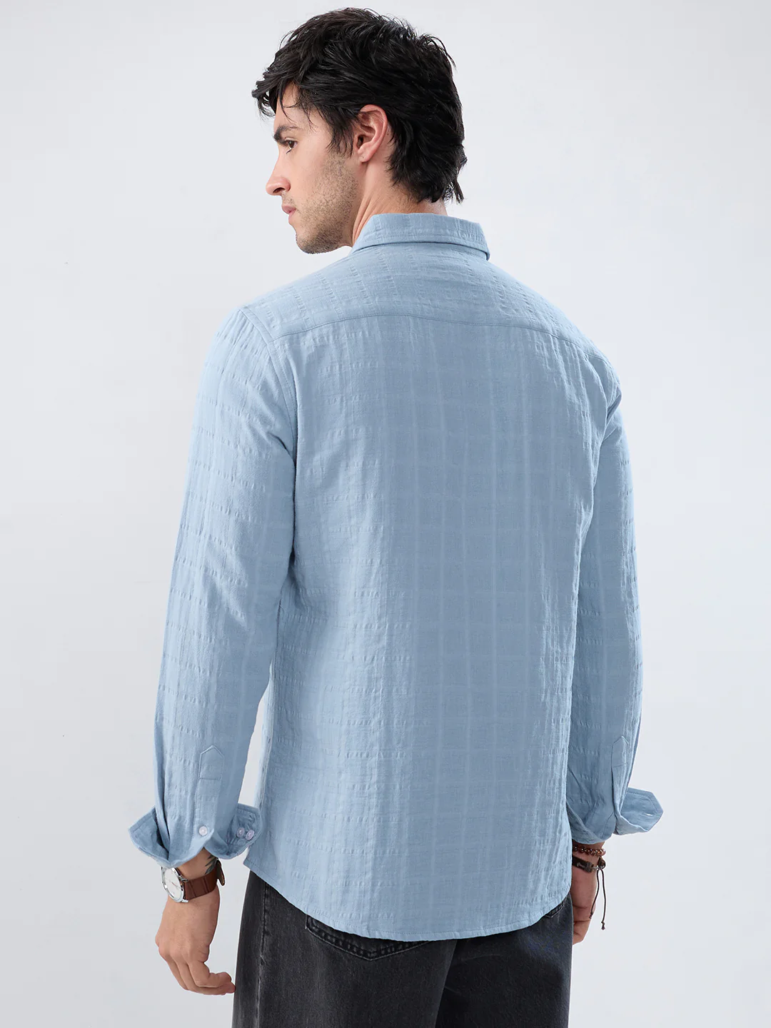 Premium Ice Mist Grid Seersucker Double Cloth Shirt - Image 8