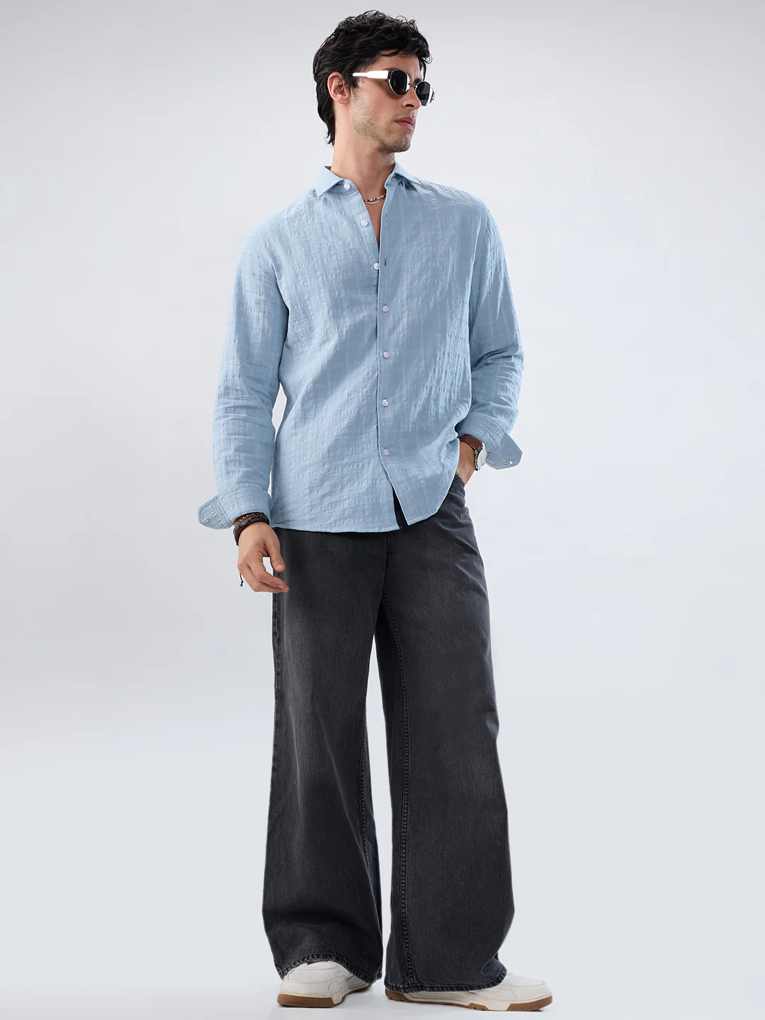 Premium Ice Mist Grid Seersucker Double Cloth Shirt - Image 9