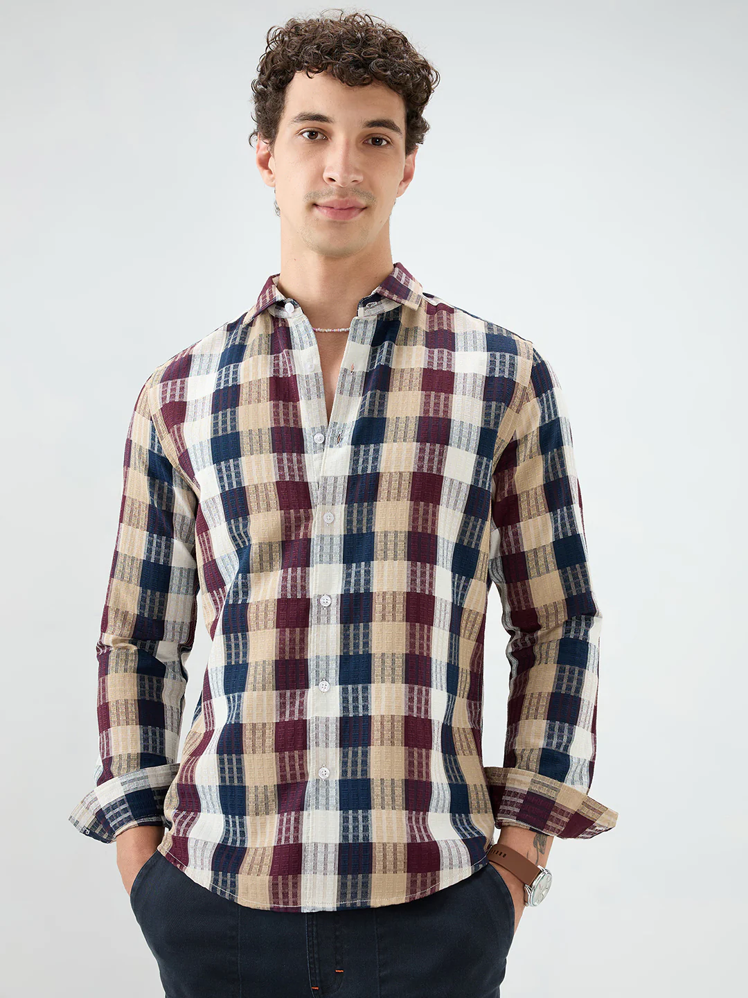 Premium Multicolor Block Checks Soft Textured Shirt - Image 5