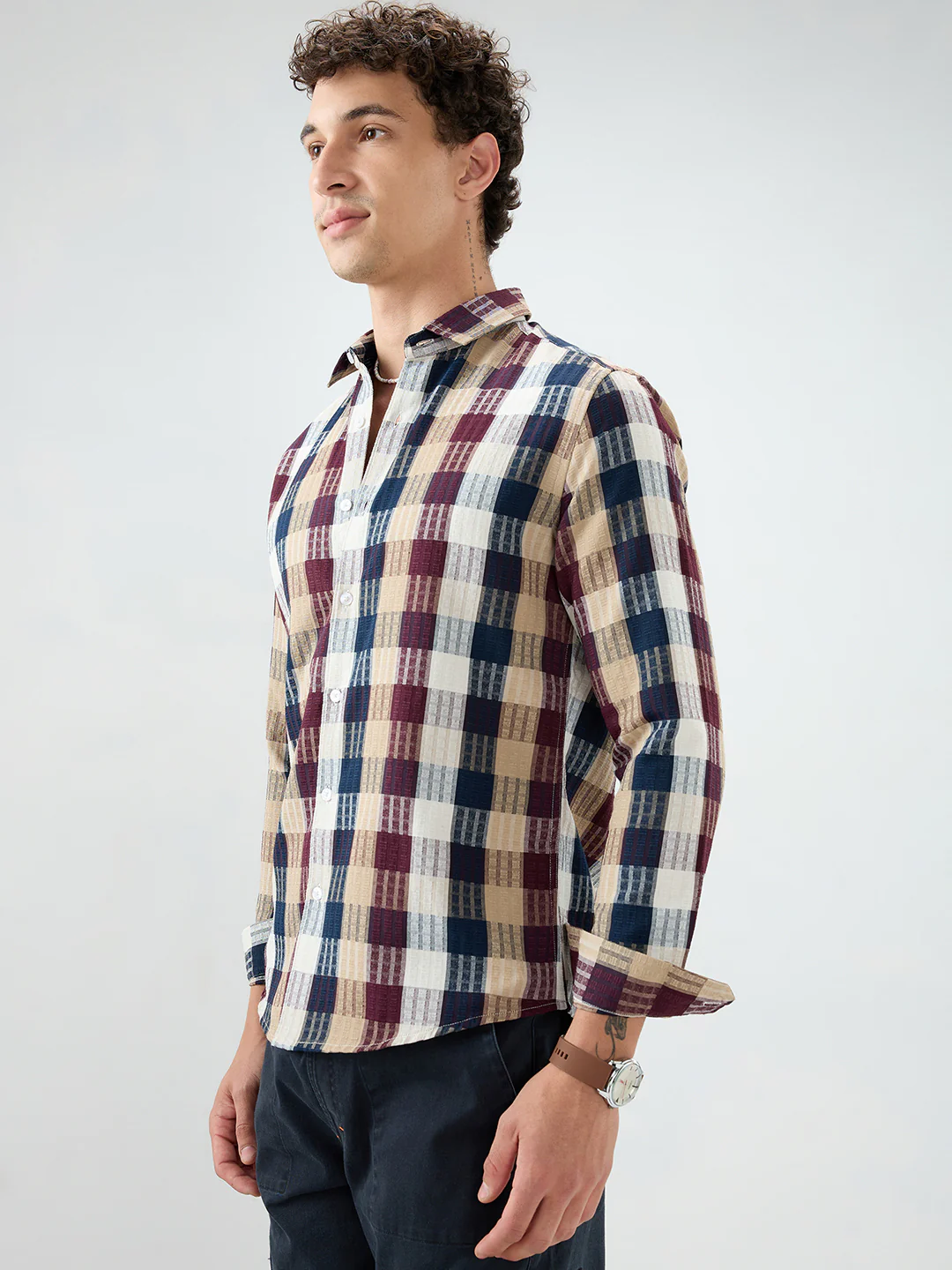 Premium Multicolor Block Checks Soft Textured Shirt - Image 6