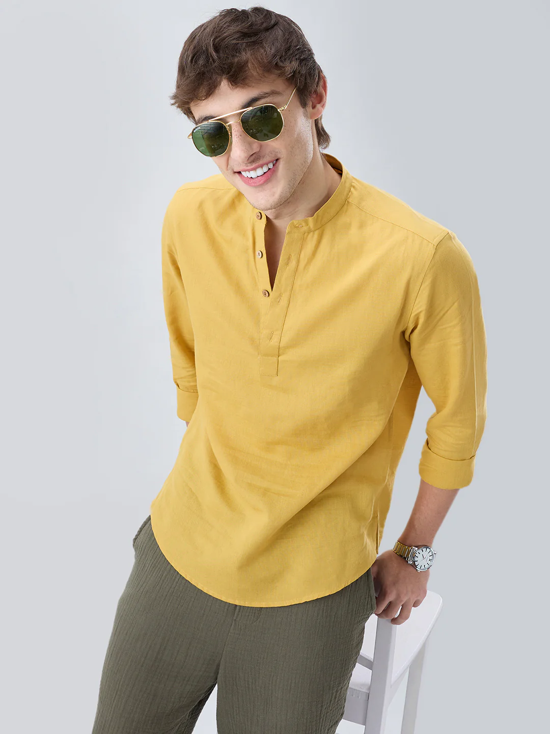 Premium Mustard Yellow Linen Blend Kurta