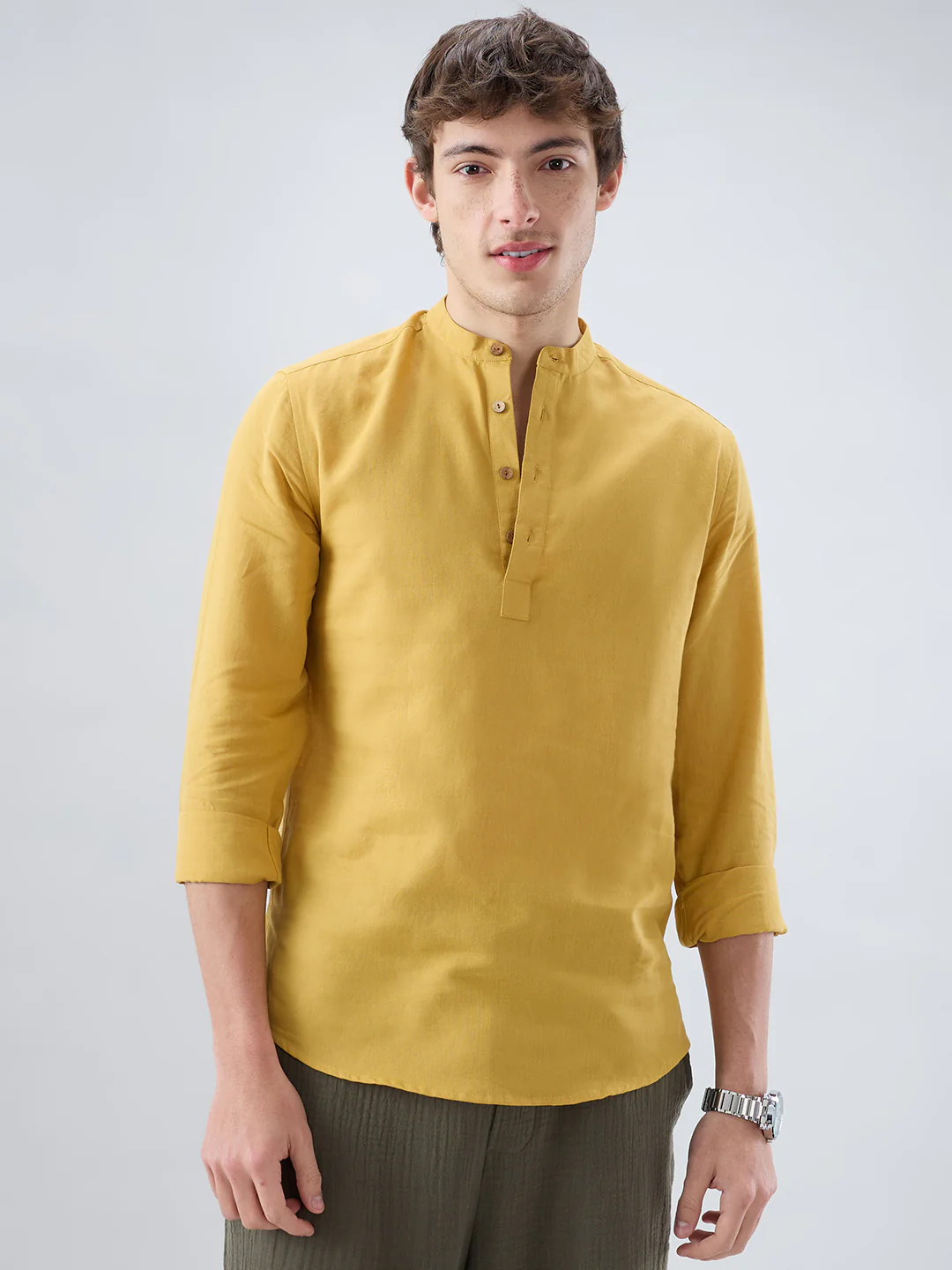 Premium Mustard Yellow Linen Blend Kurta - Image 5