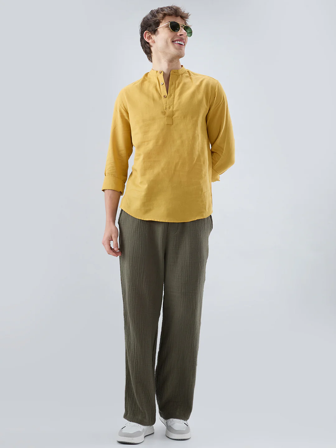 Premium Mustard Yellow Linen Blend Kurta - Image 8
