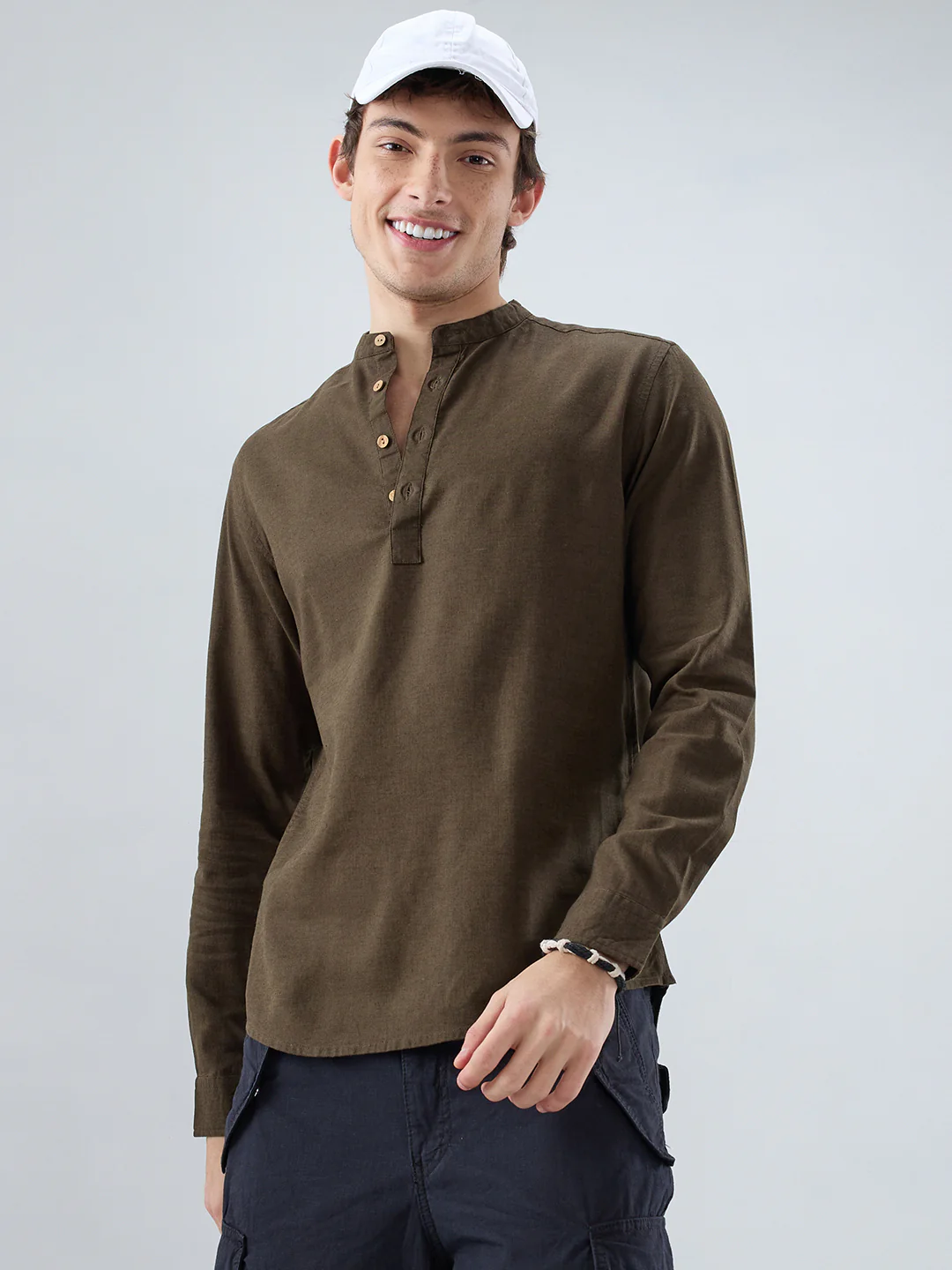 Premium Olive Green Linen Blend Kurta - Image 2