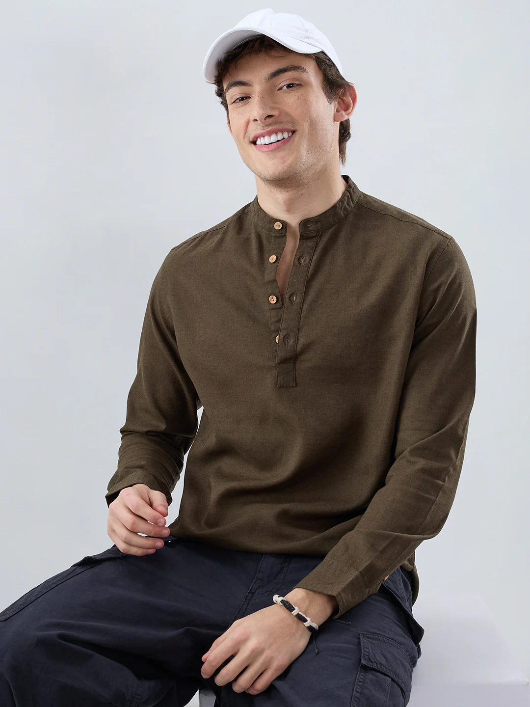 Premium Olive Green Linen Blend Kurta - Image 4