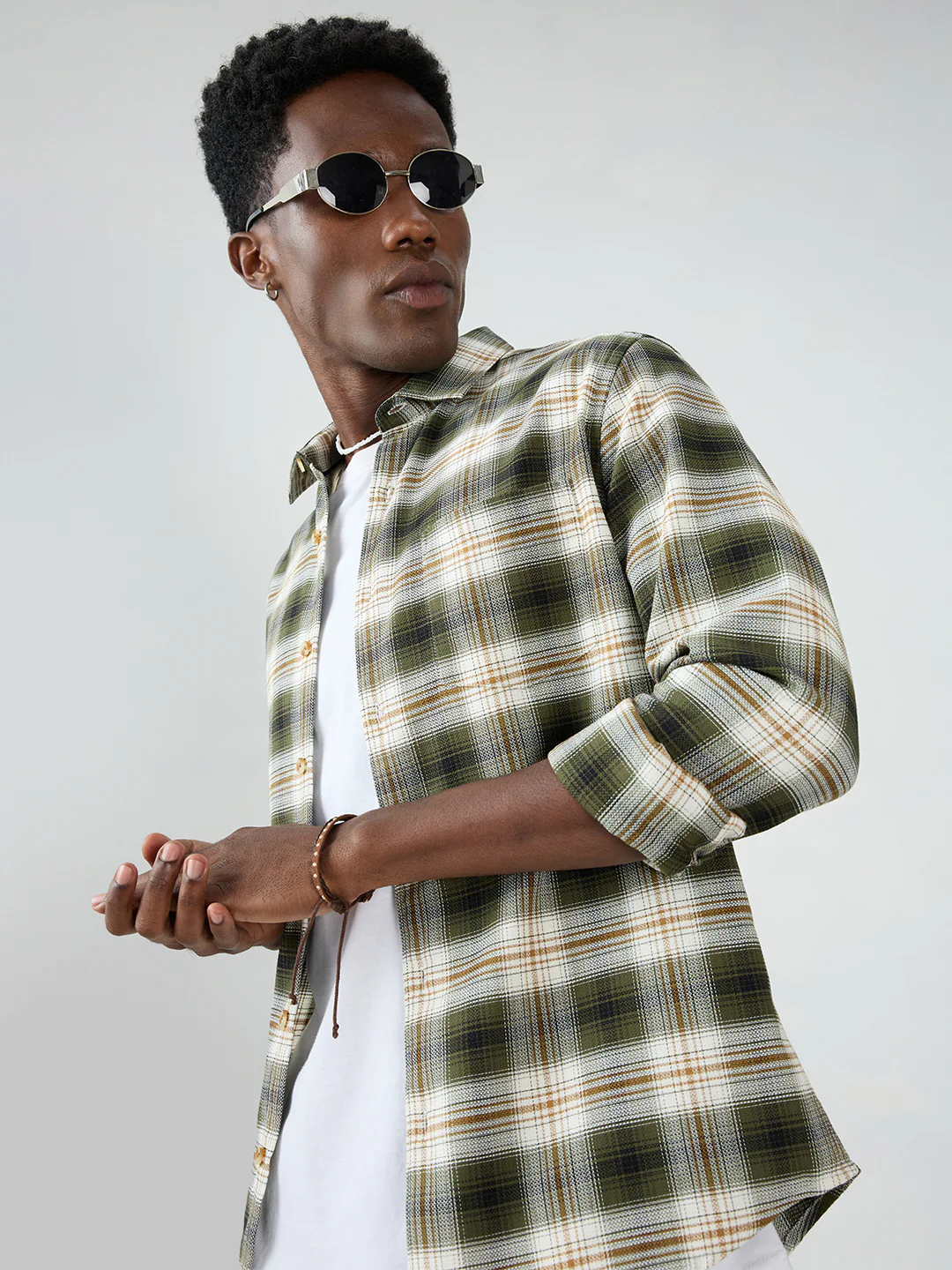 Premium Olive & White Crosscheck Shirt - Image 2