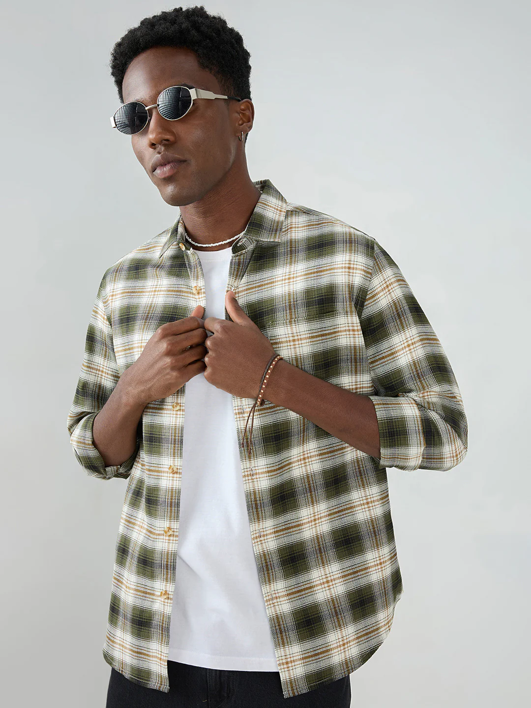 Premium Olive & White Crosscheck Shirt - Image 4
