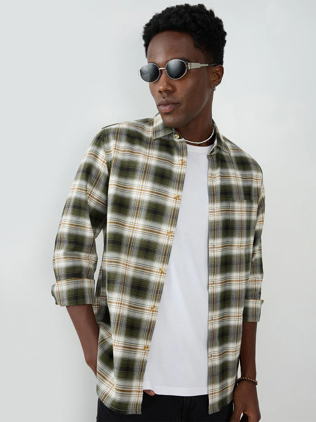 Premium Olive & White Crosscheck Shirt - Image 5