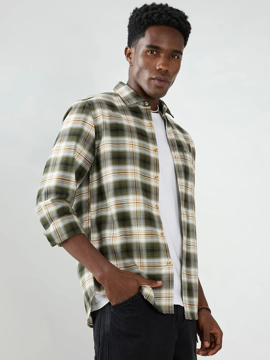 Premium Olive & White Crosscheck Shirt - Image 6